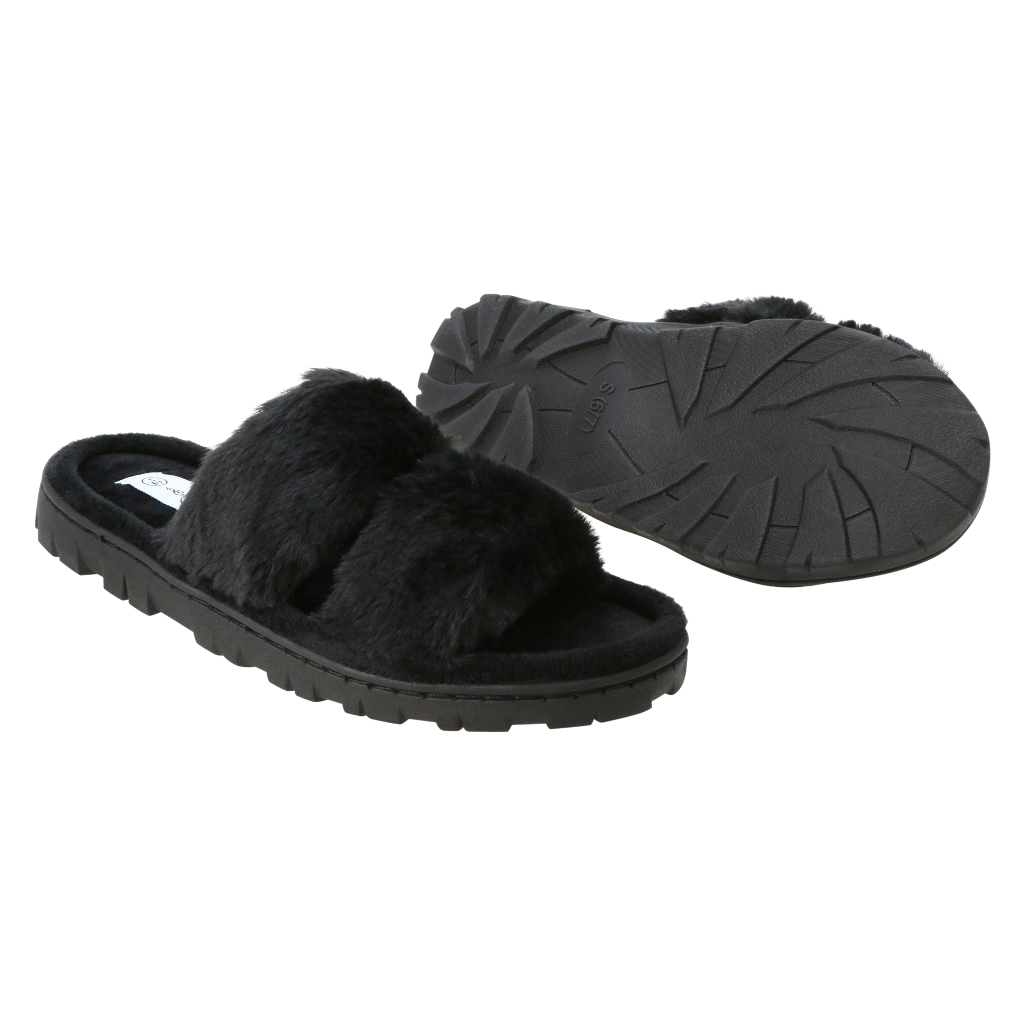 Faux Fur Double Band Slippers