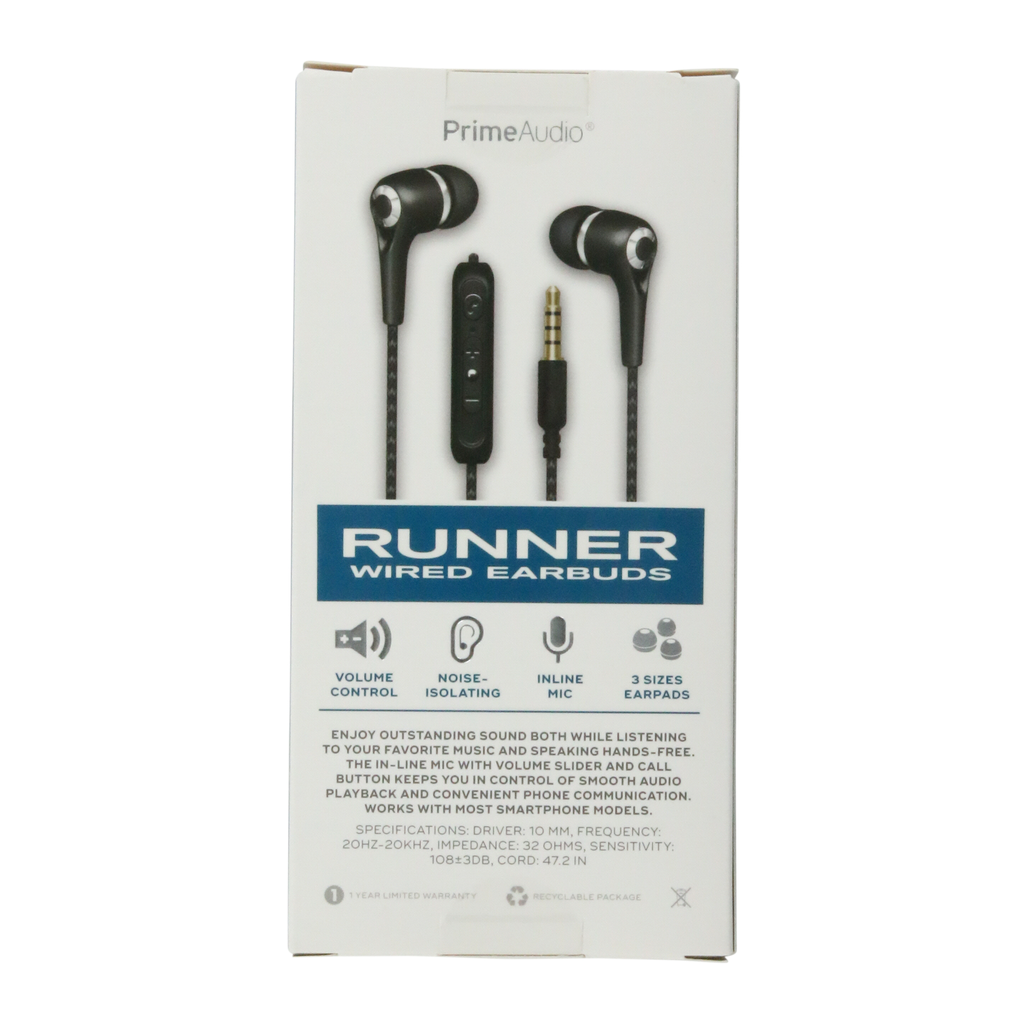 Prime Audio® Runner Noise-Isolating Wired Earbuds