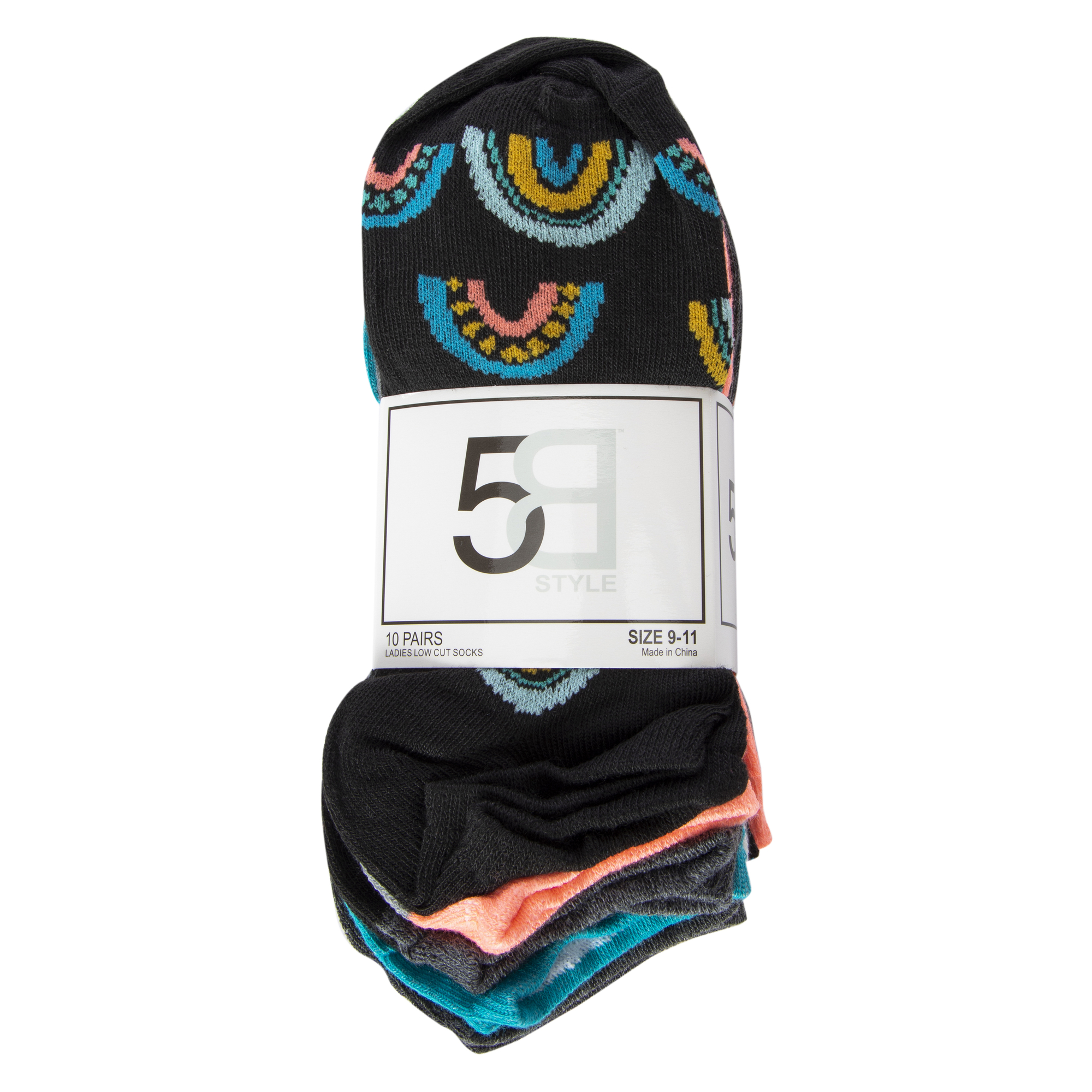 10-Pack Ladies Low Cut Socks - Rainbow