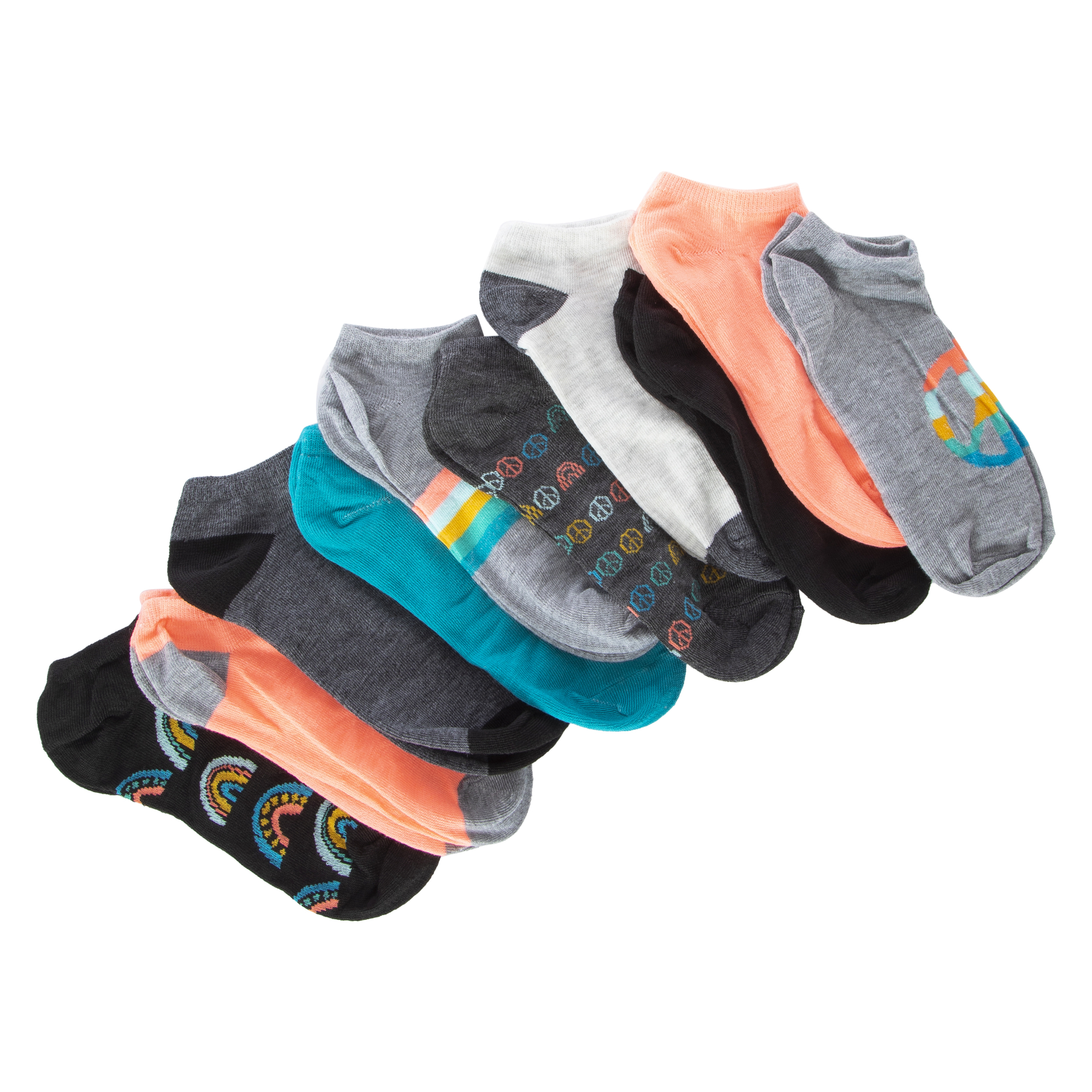 10-Pack Ladies Low Cut Socks - Rainbow