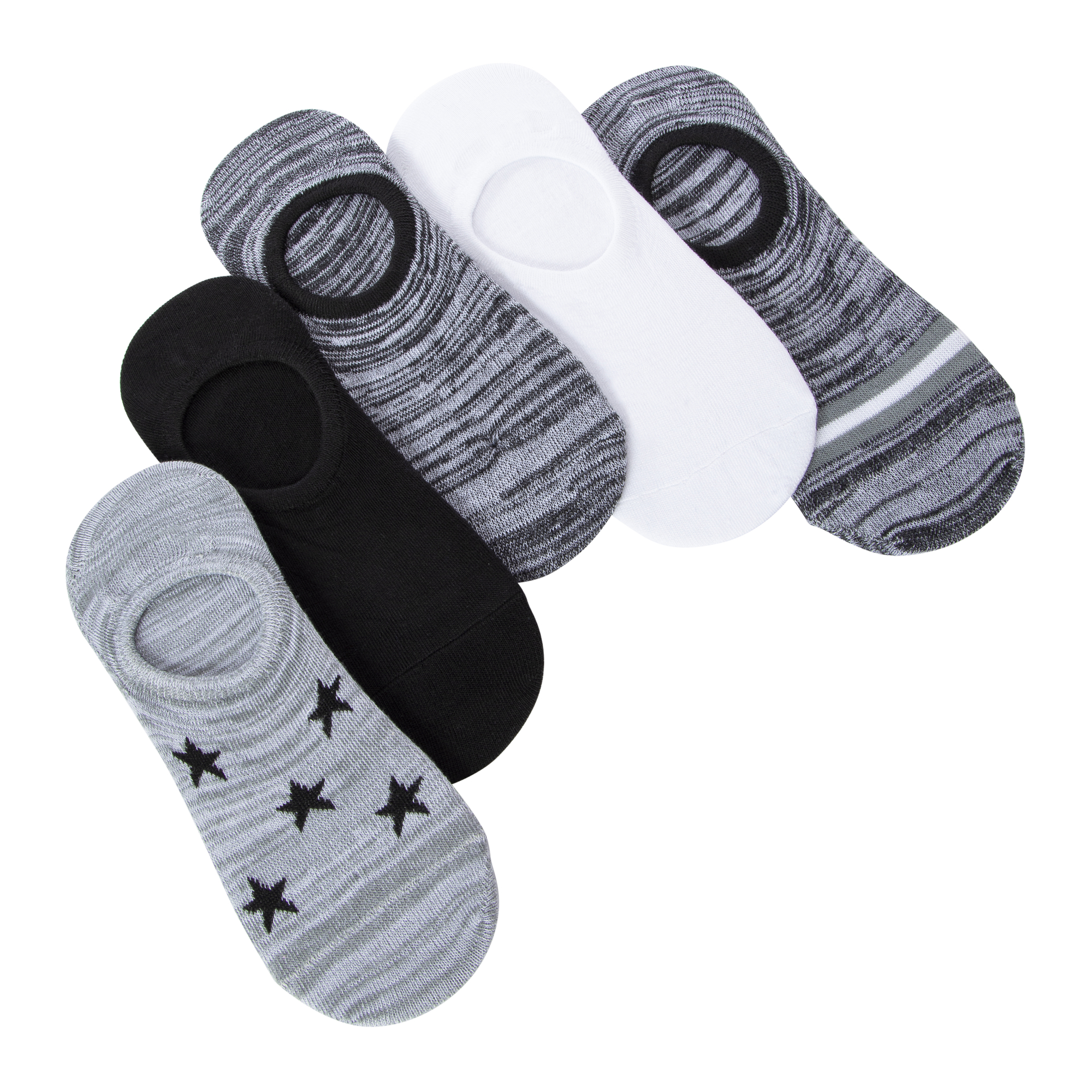 5-Pack Ladies No-Show Sneaker Socks - Stars, Solid, Heathered