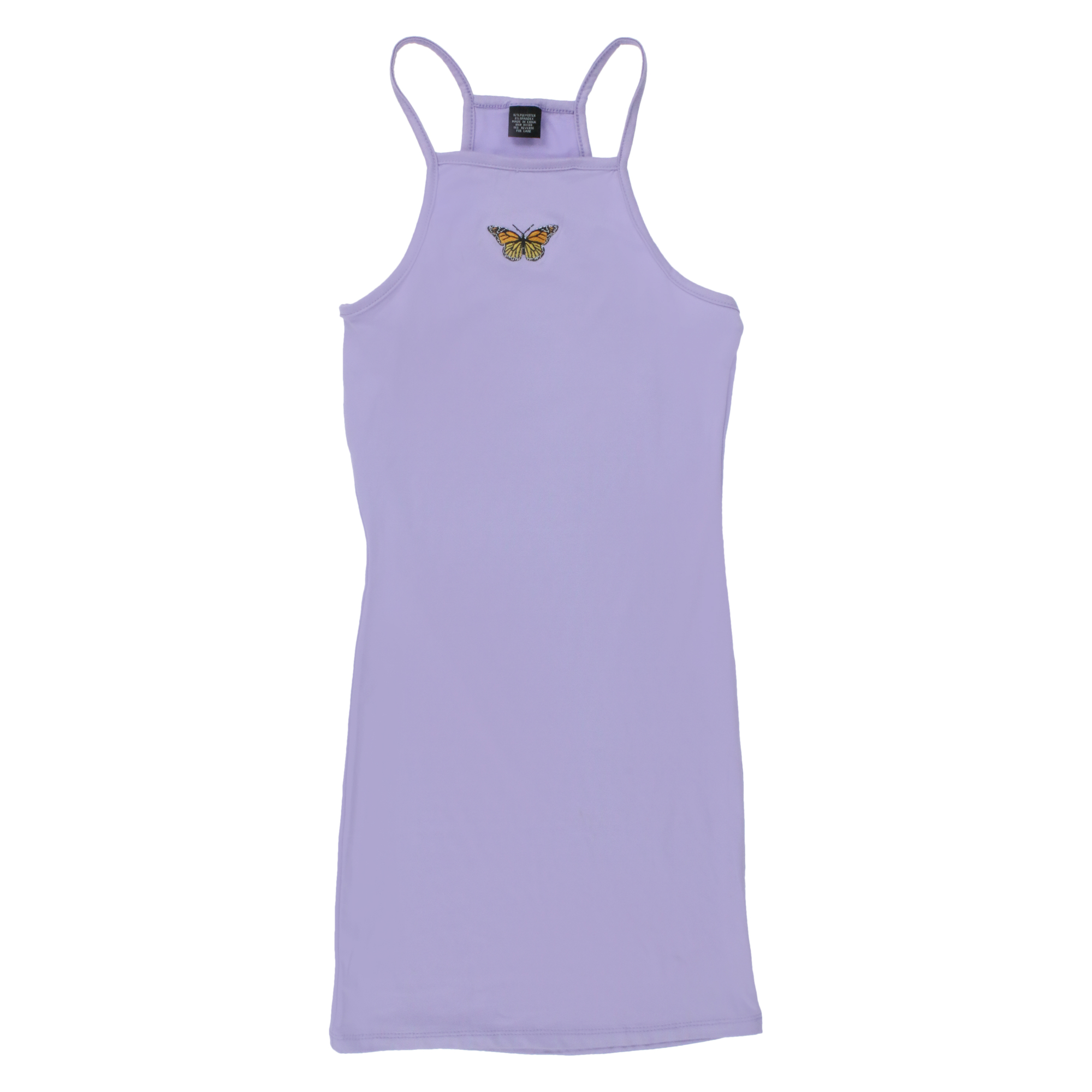 Juniors Lavender Halter Dress With Embroidered Butterfly
