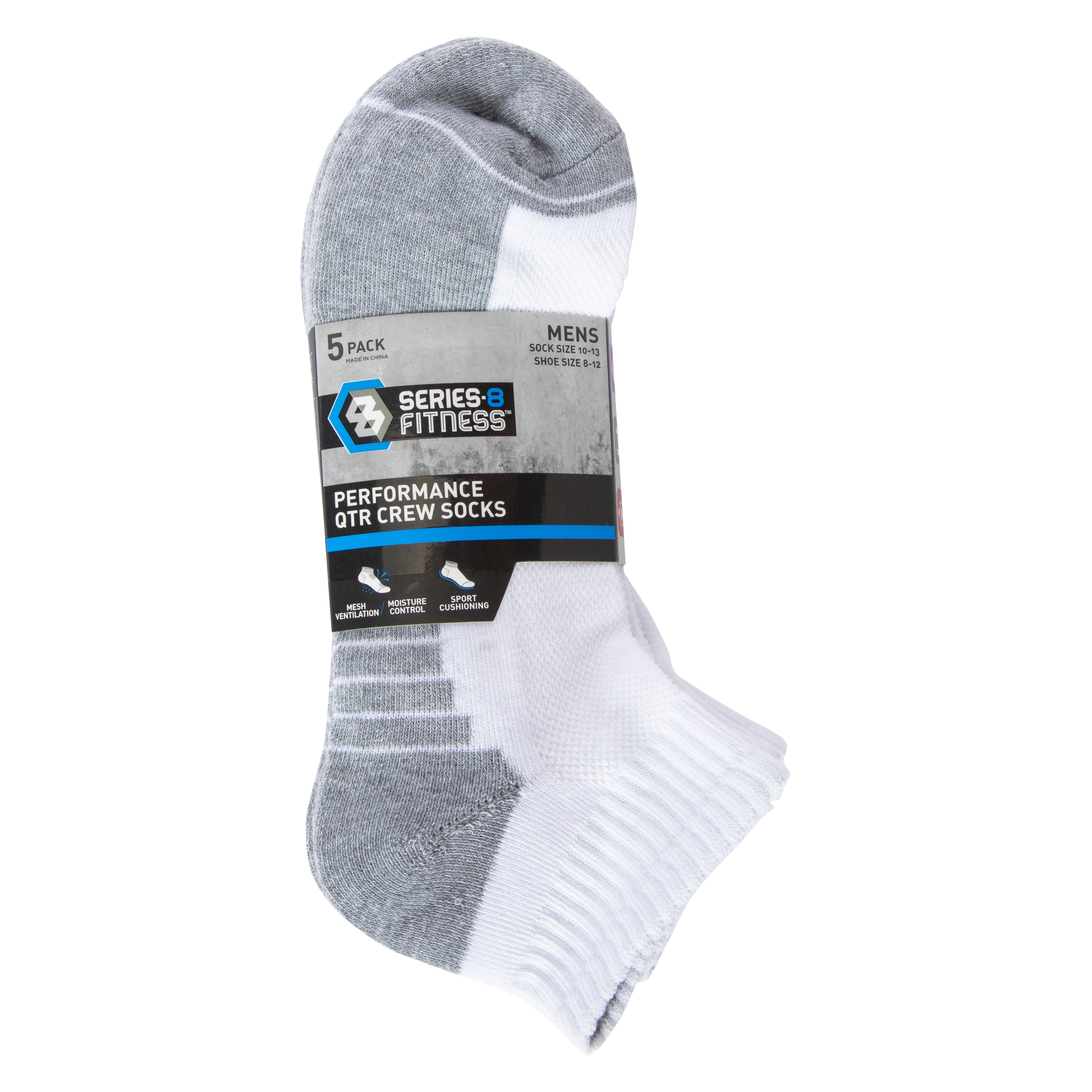 5-Pack Series 8 Fitness™ Mens Performance Quarter Crew Socks - White