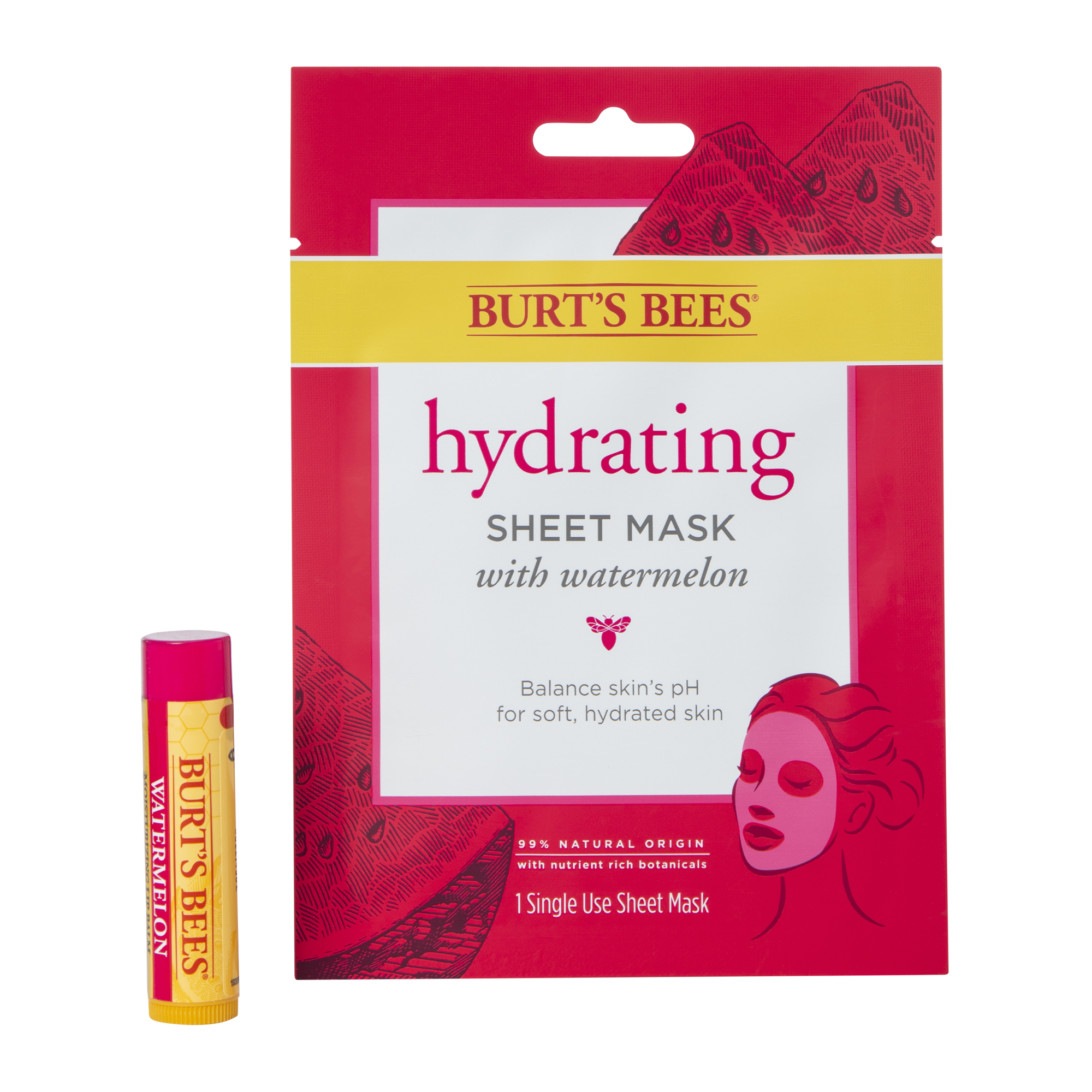 Burt's Bees® Me Moment Duo Hydrating Sheet Mask With Watermelon & Watermelon Lip Balm