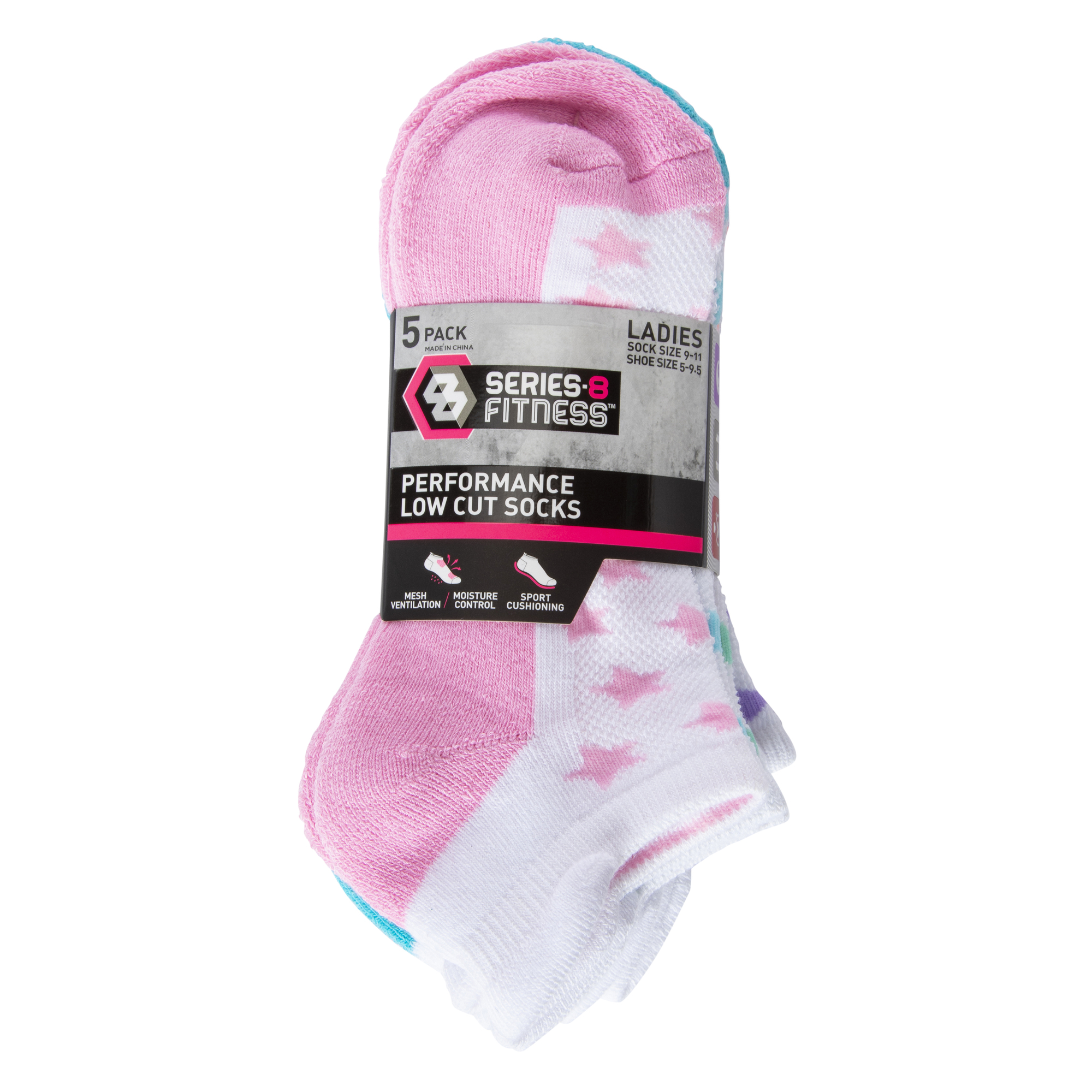 5-Pack Series 8 Fitness™ Ladies Low-Cut Performance Socks - Stars