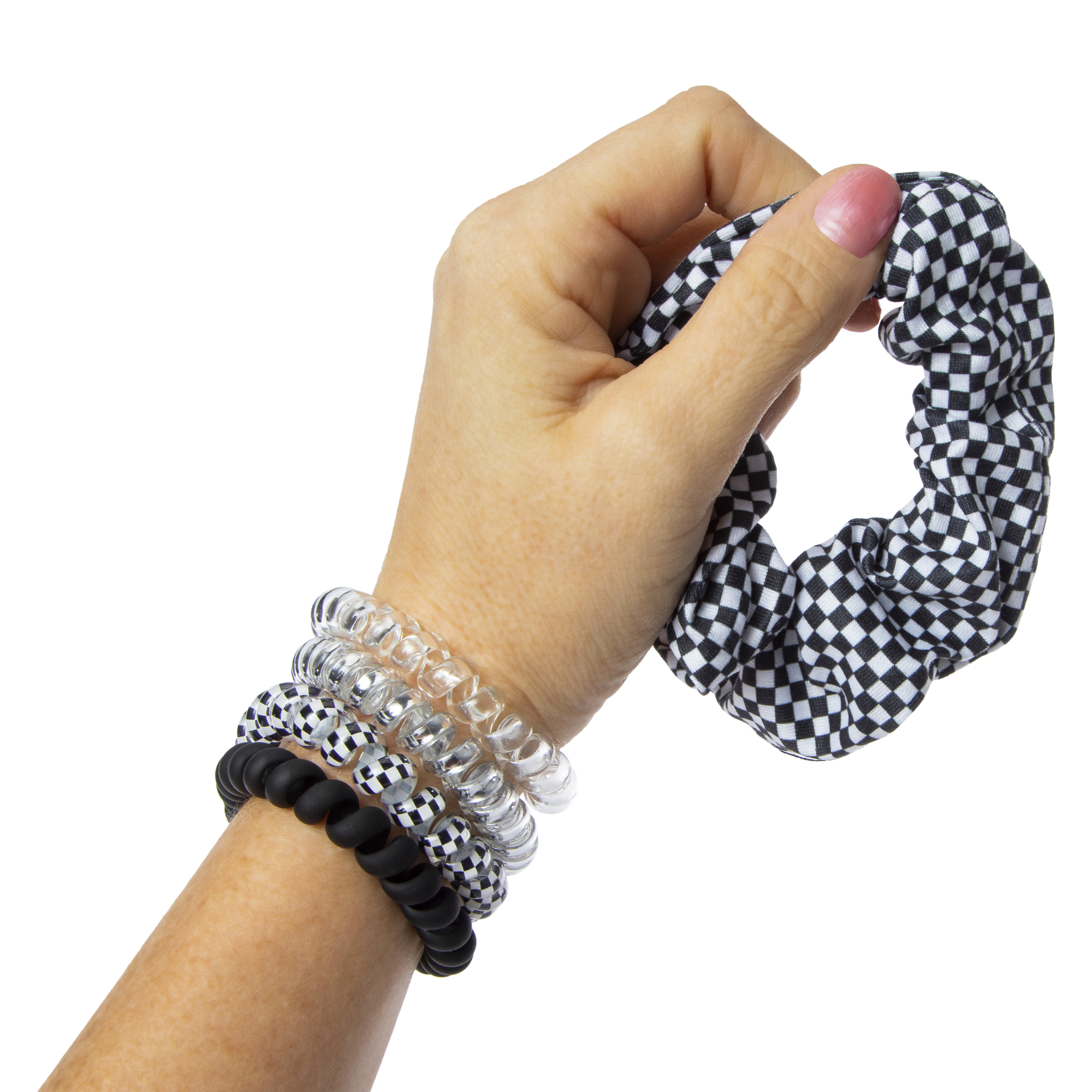 5-Count Checkered Hair Spirals & Scrunchie Set
