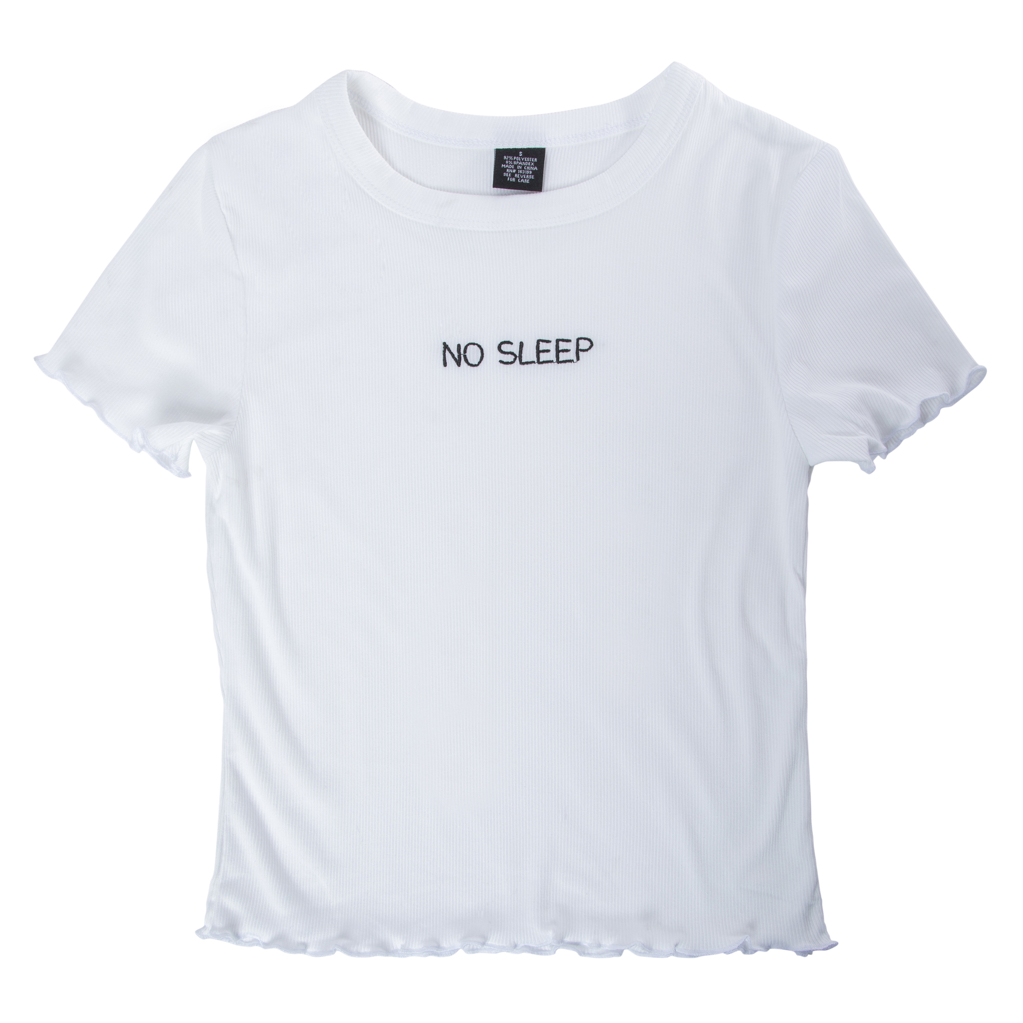 Juniors Embroidered ‘No Sleep’ Lounge Top With Lettuce Hem