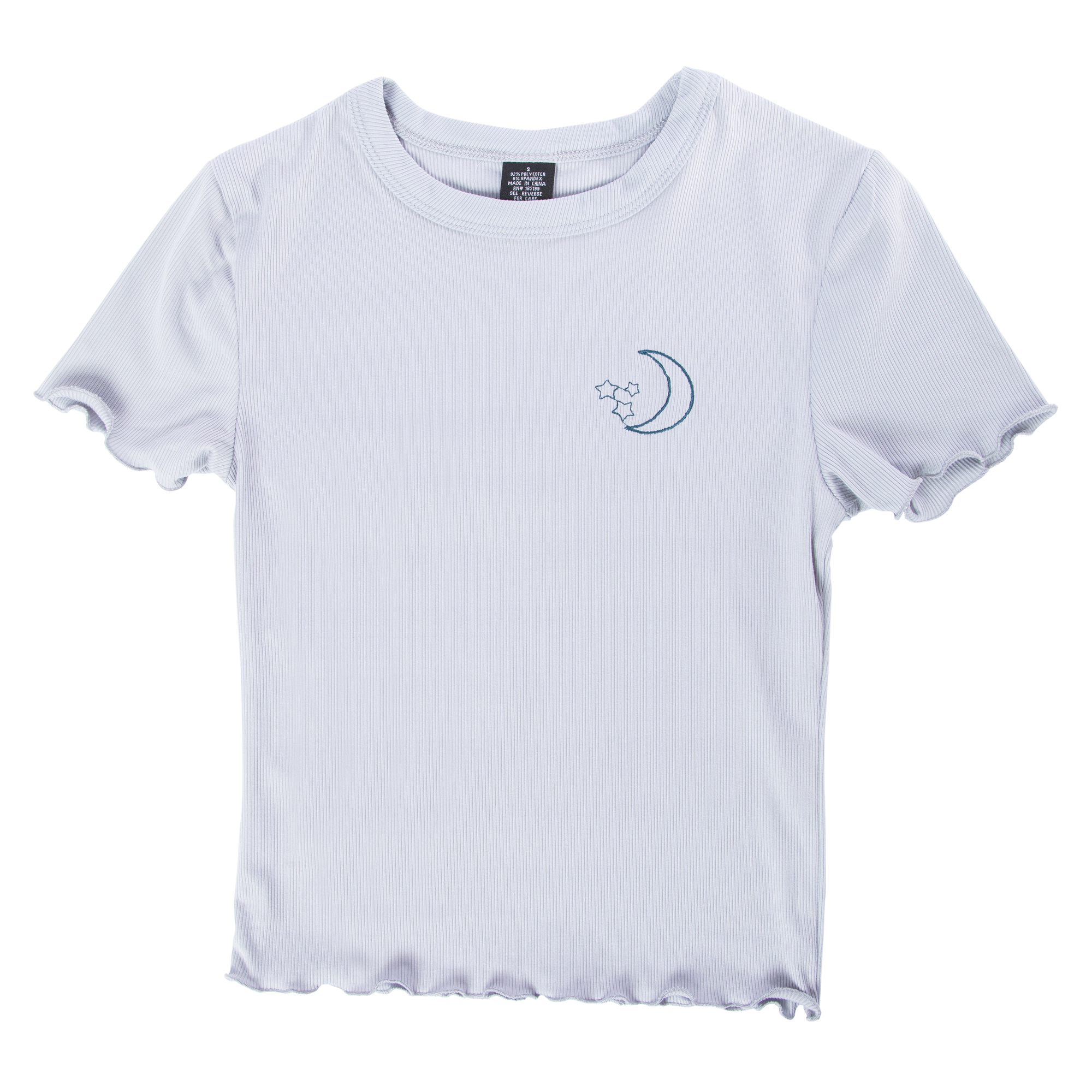 Juniors Embroidered Celestial Tee With Lettuce Hem