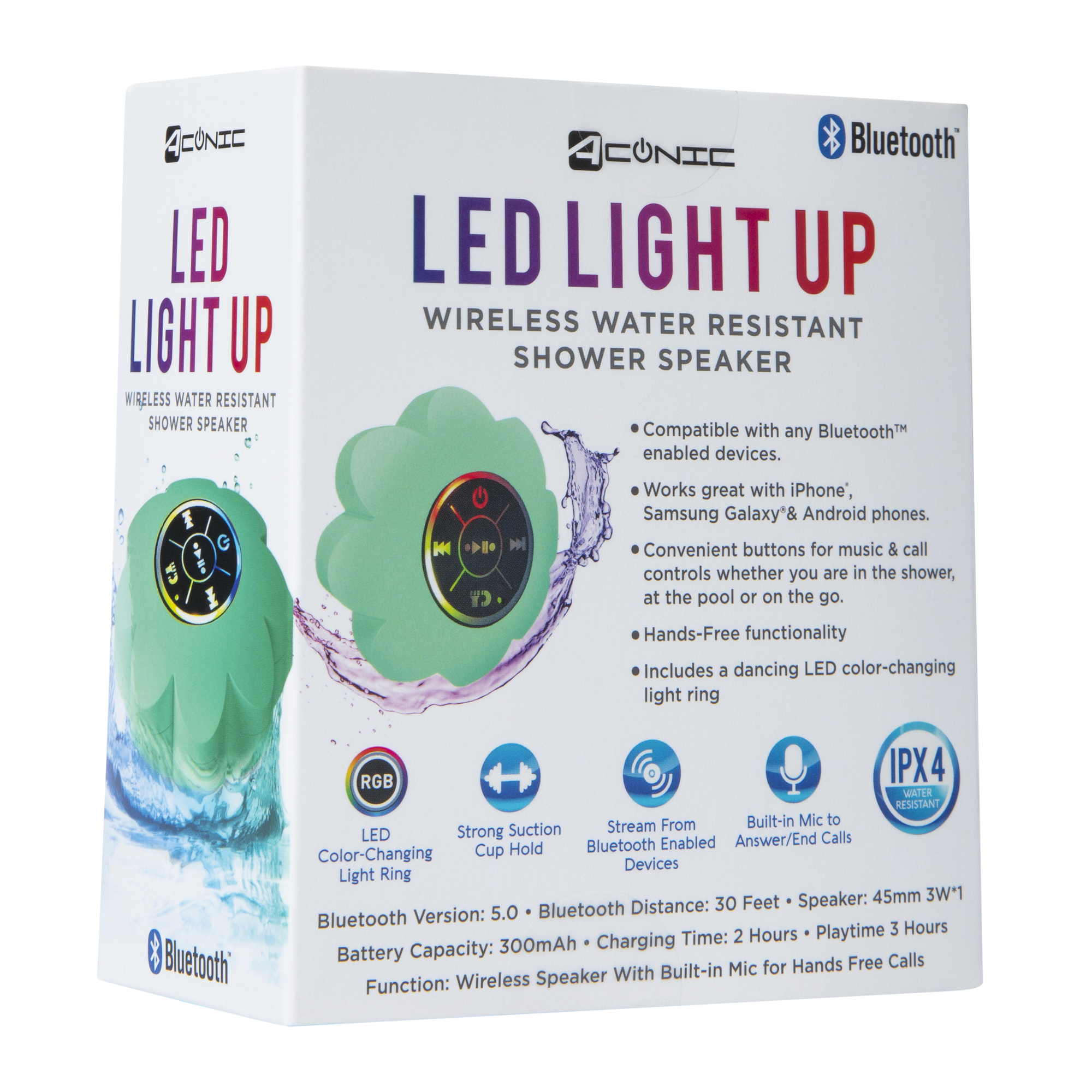 Wireless Bluetooth® LED Light Up Flower Shower Speaker - Mint Green