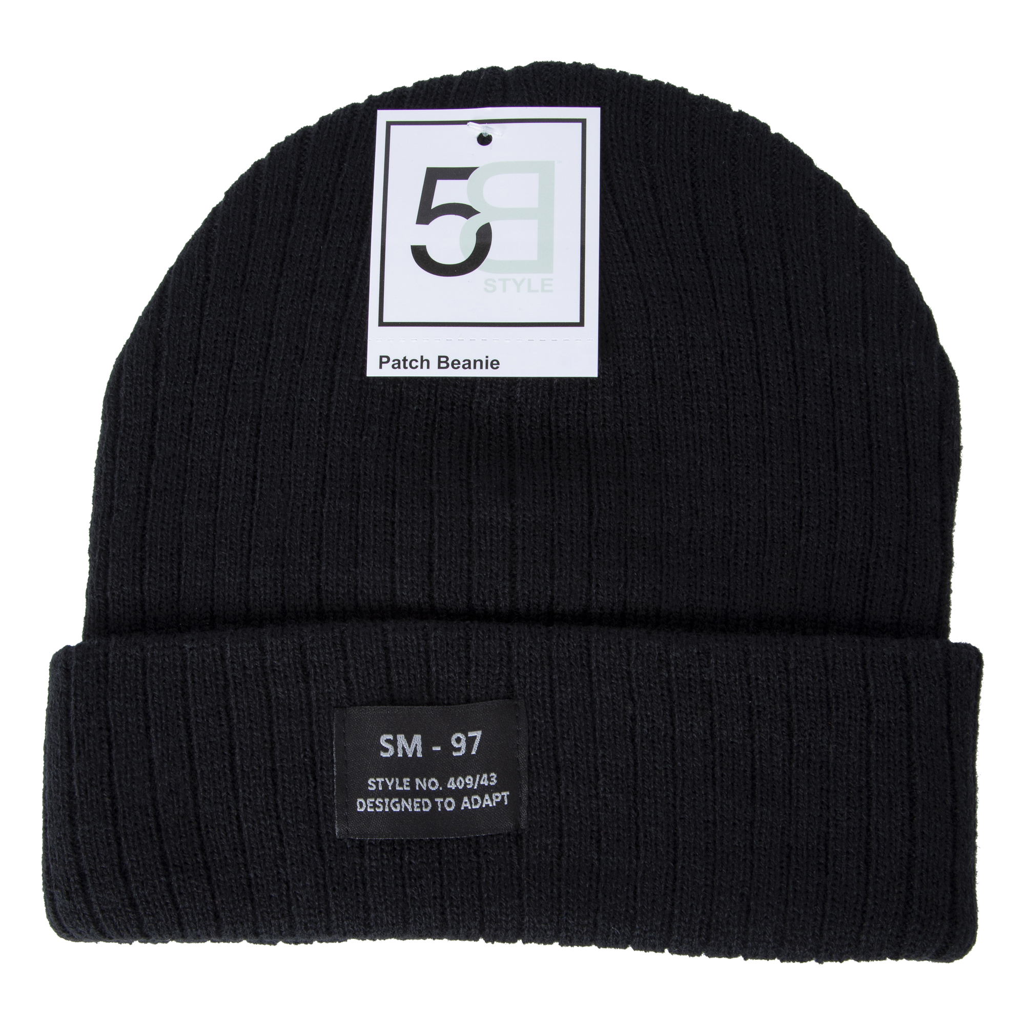 Lightweight Rib Knit Cuff Beanie With Patch