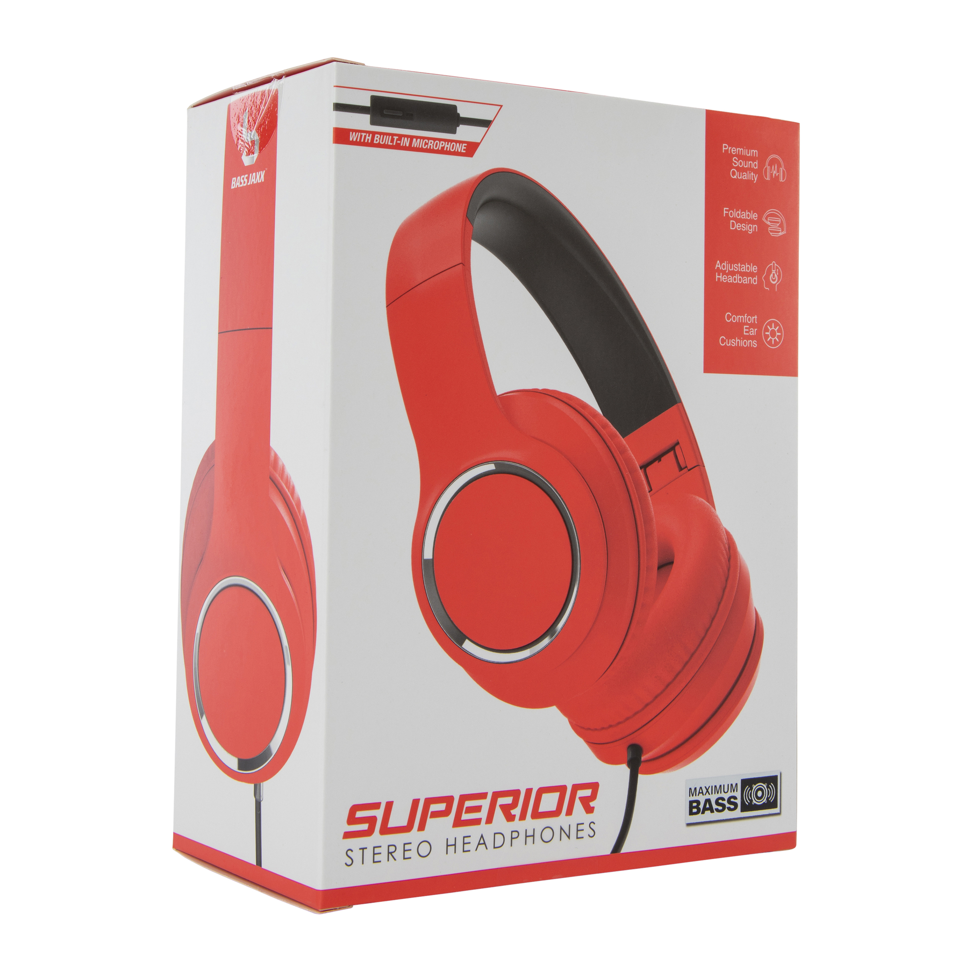 Superior Stereo Wired Headphones w/ Mic - Red/Black