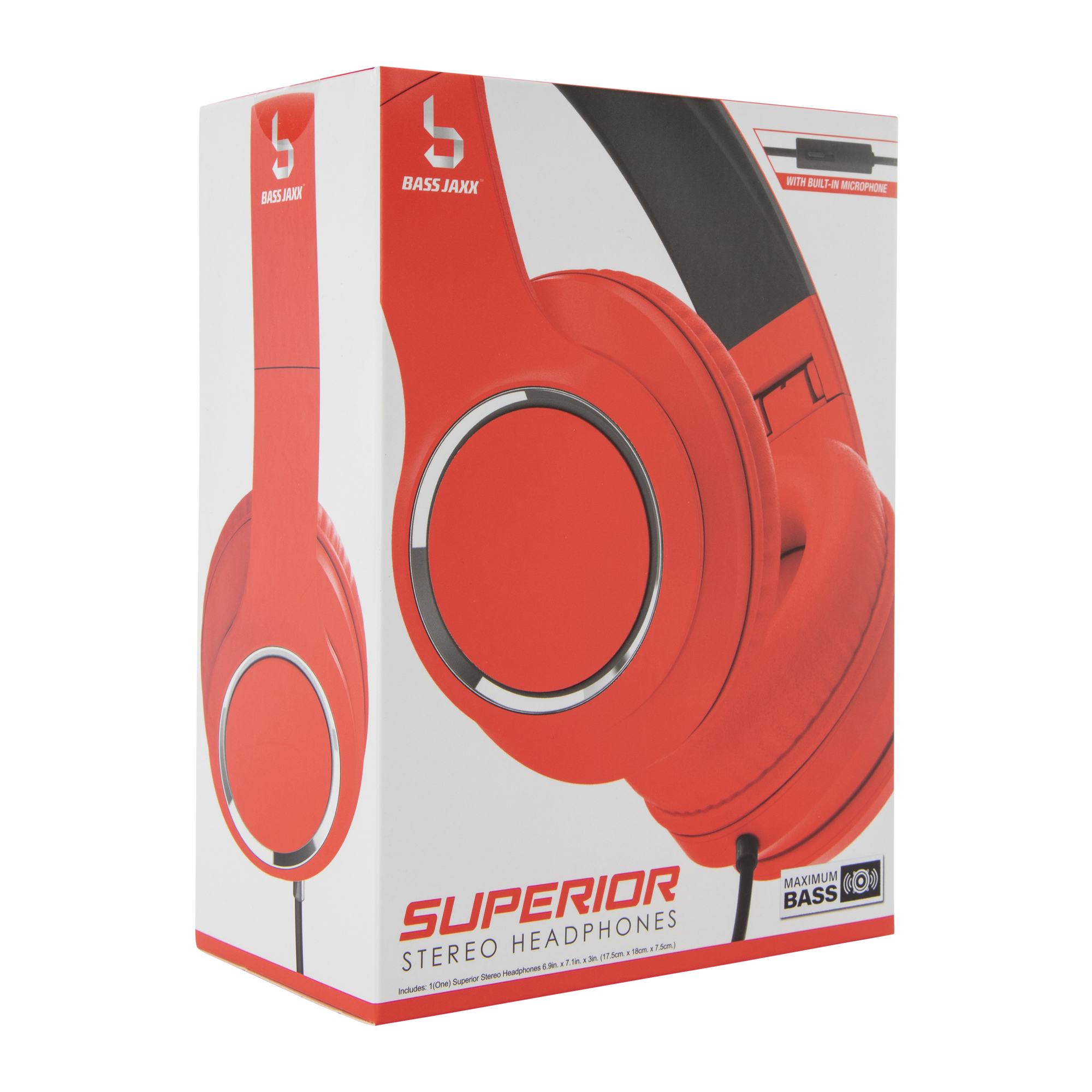 Superior Stereo Wired Headphones w/ Mic - Red/Black