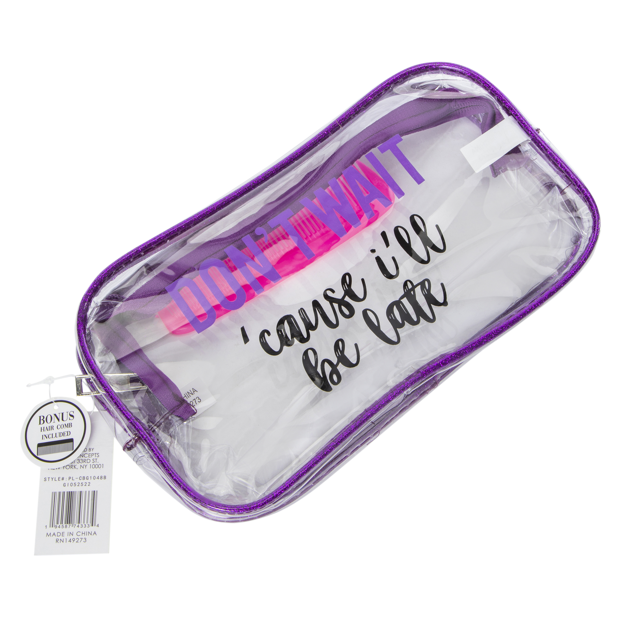 Hair Comb & Clear Makeup Bag Set 11.4in x 6.7in