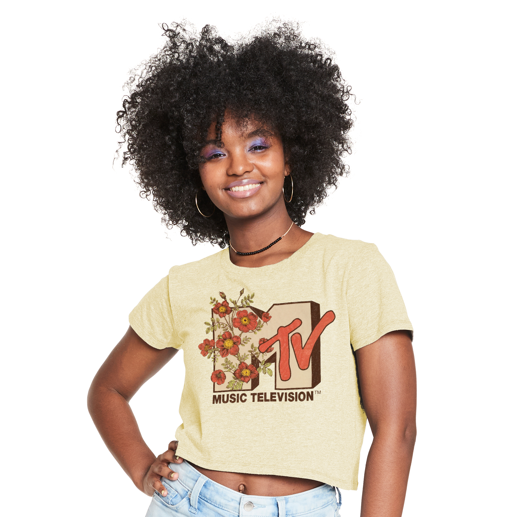 Cropped Floral Mtv™ Logo Graphic Tee