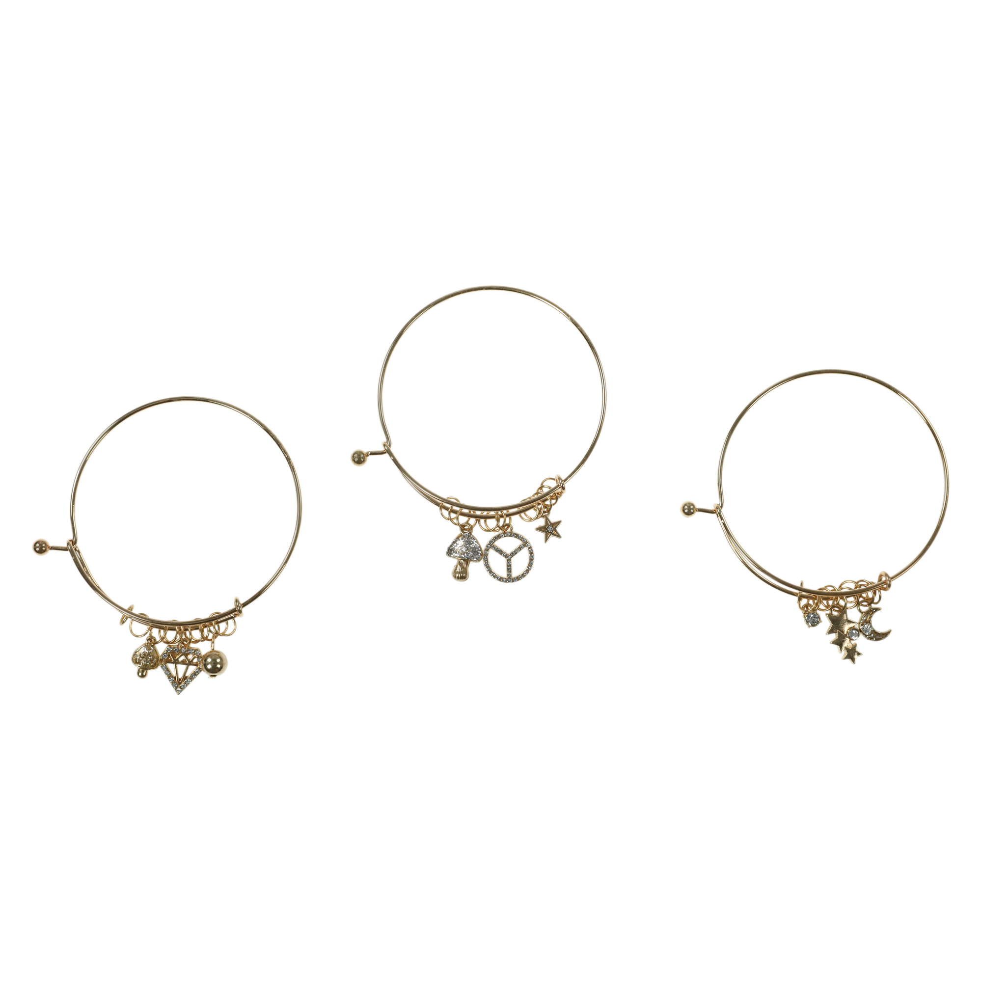 Gold Charm Bracelets 3-Count Set