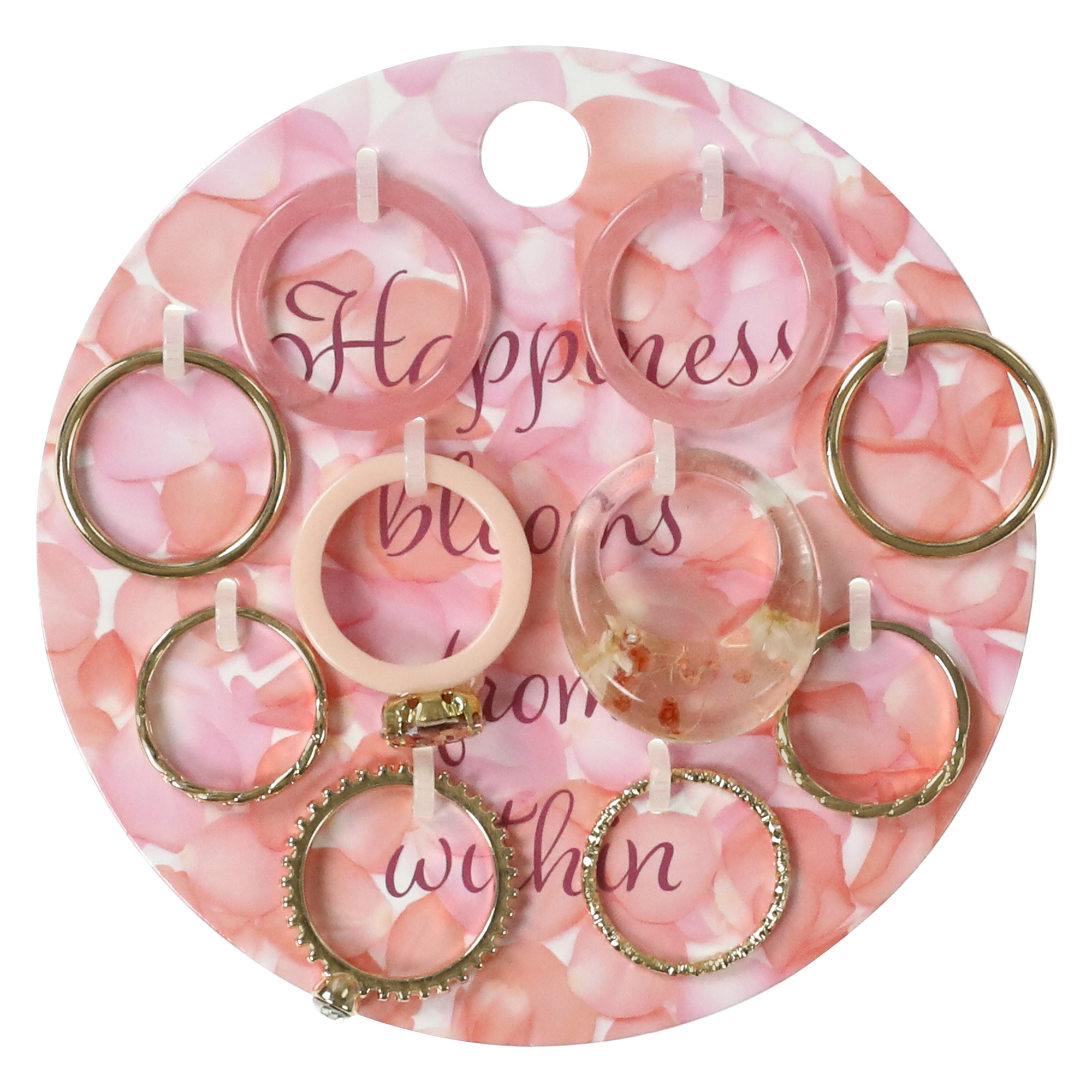 10-Pack 'Happiness Comes From Within' Gold & Acrylic Rings