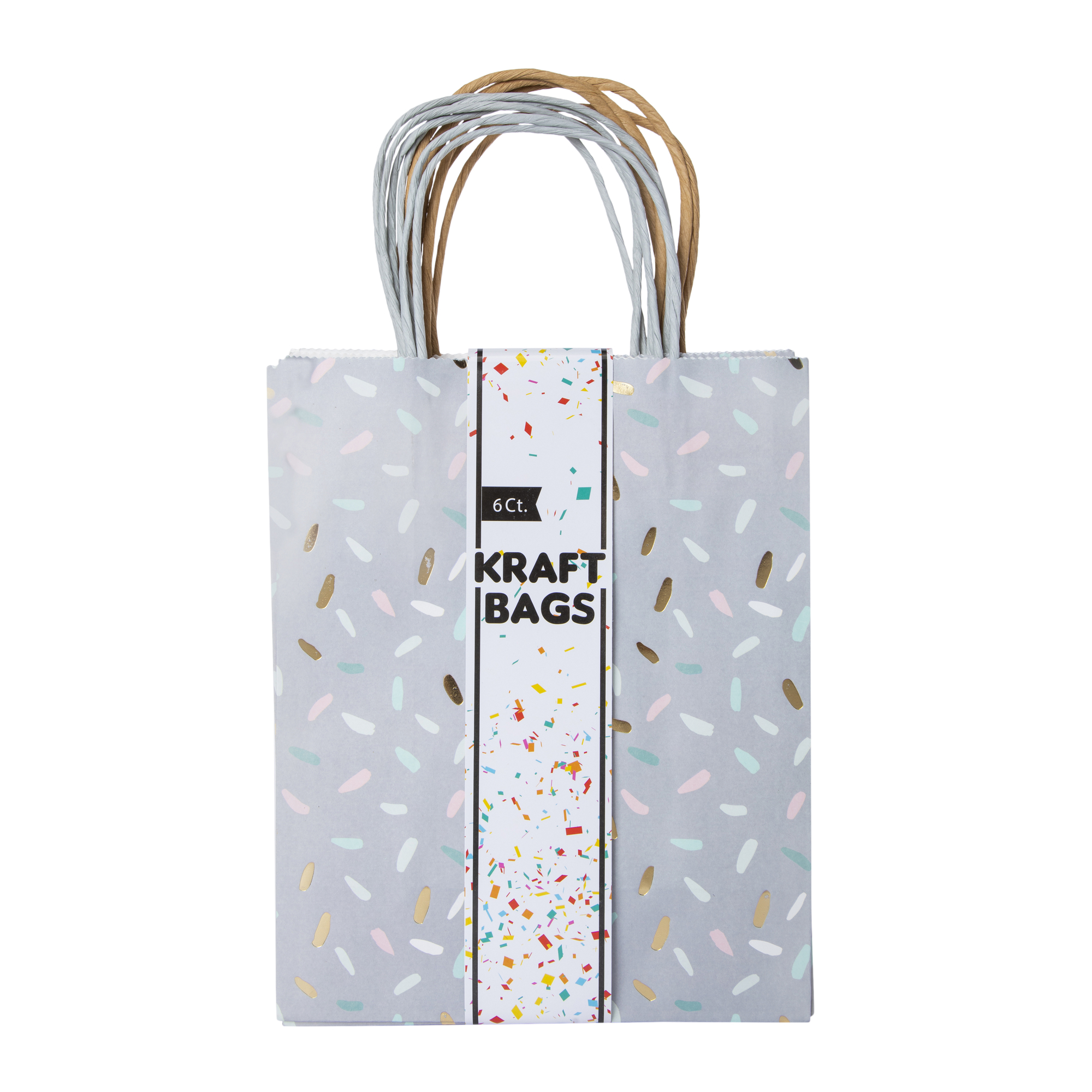 Medium Kraft Paper Gift Bags 6-Count 10in x 8in - Star Confetti