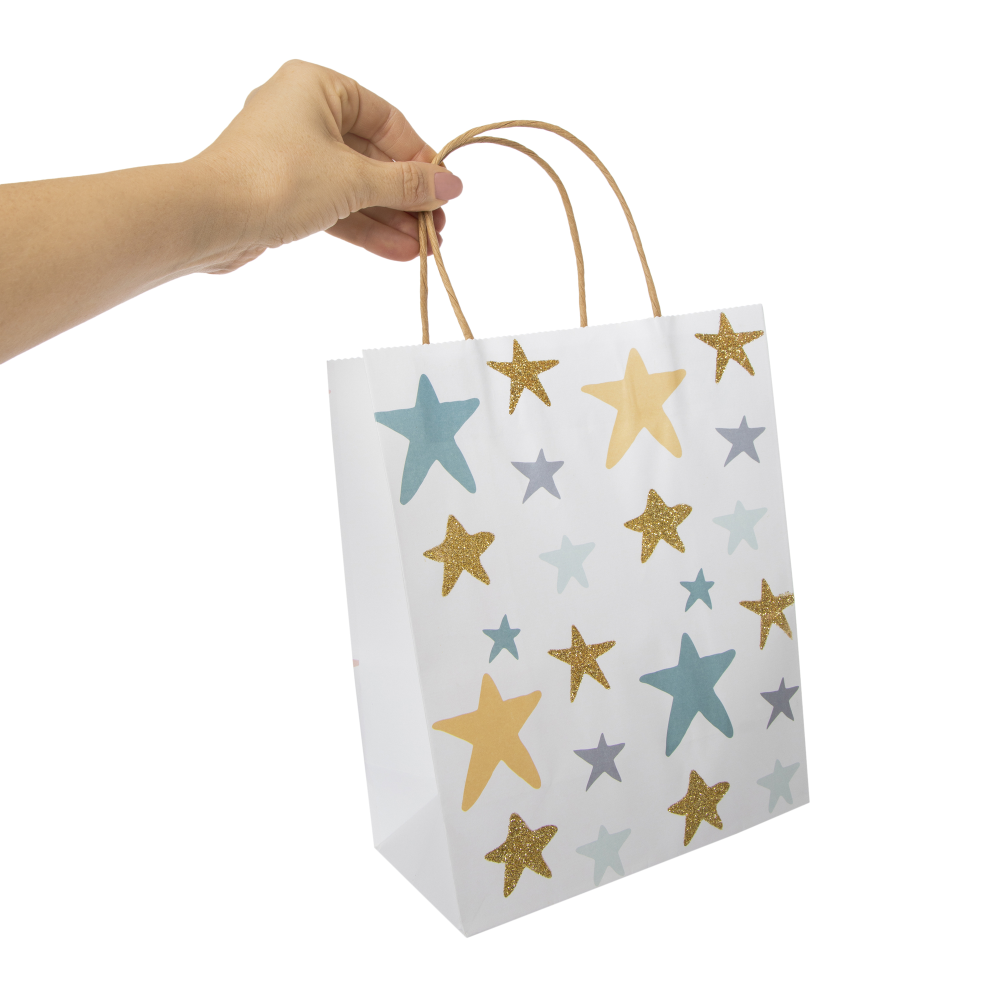 Medium Kraft Paper Gift Bags 6-Count 10in x 8in - Star Confetti