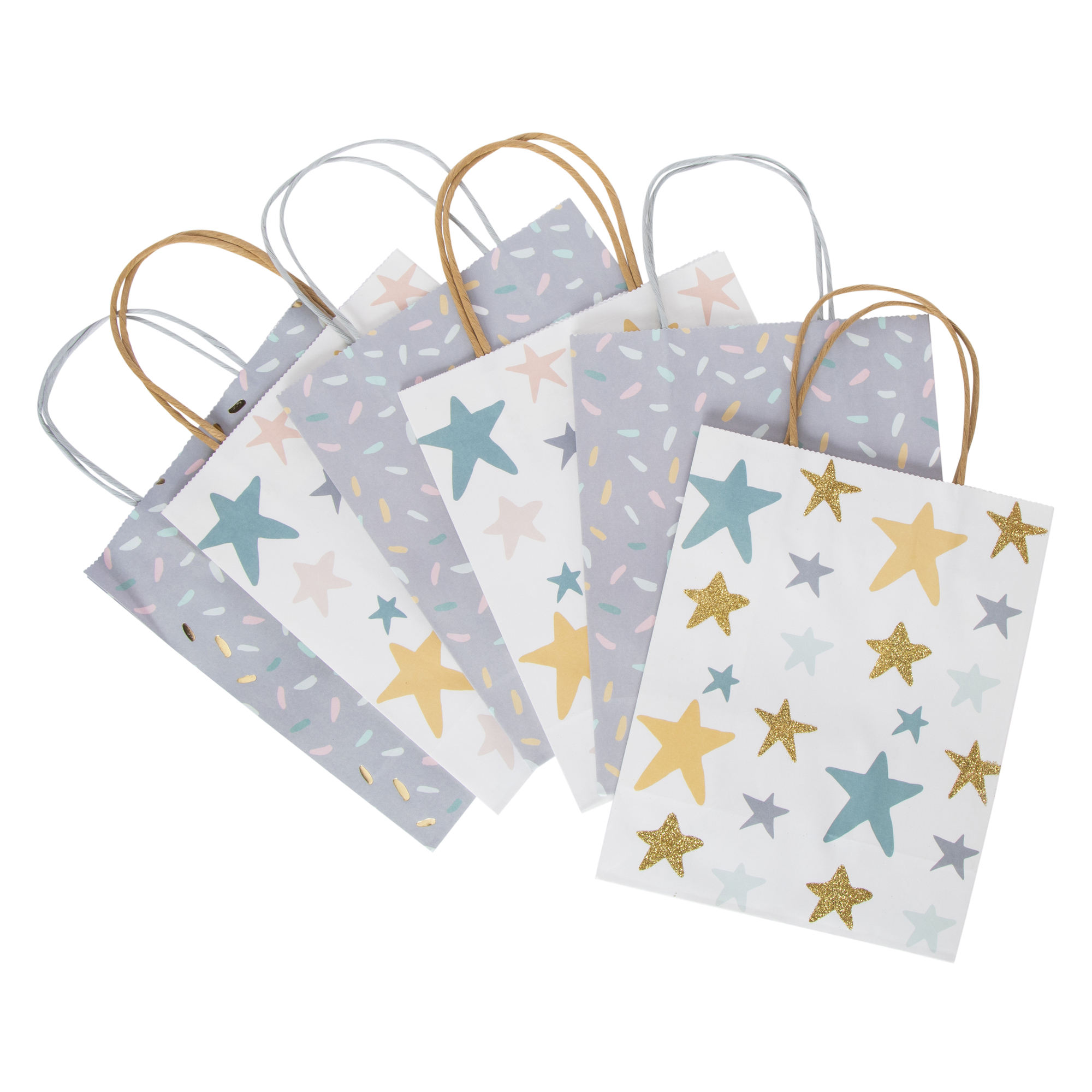 Medium Kraft Paper Gift Bags 6-Count 10in x 8in - Star Confetti