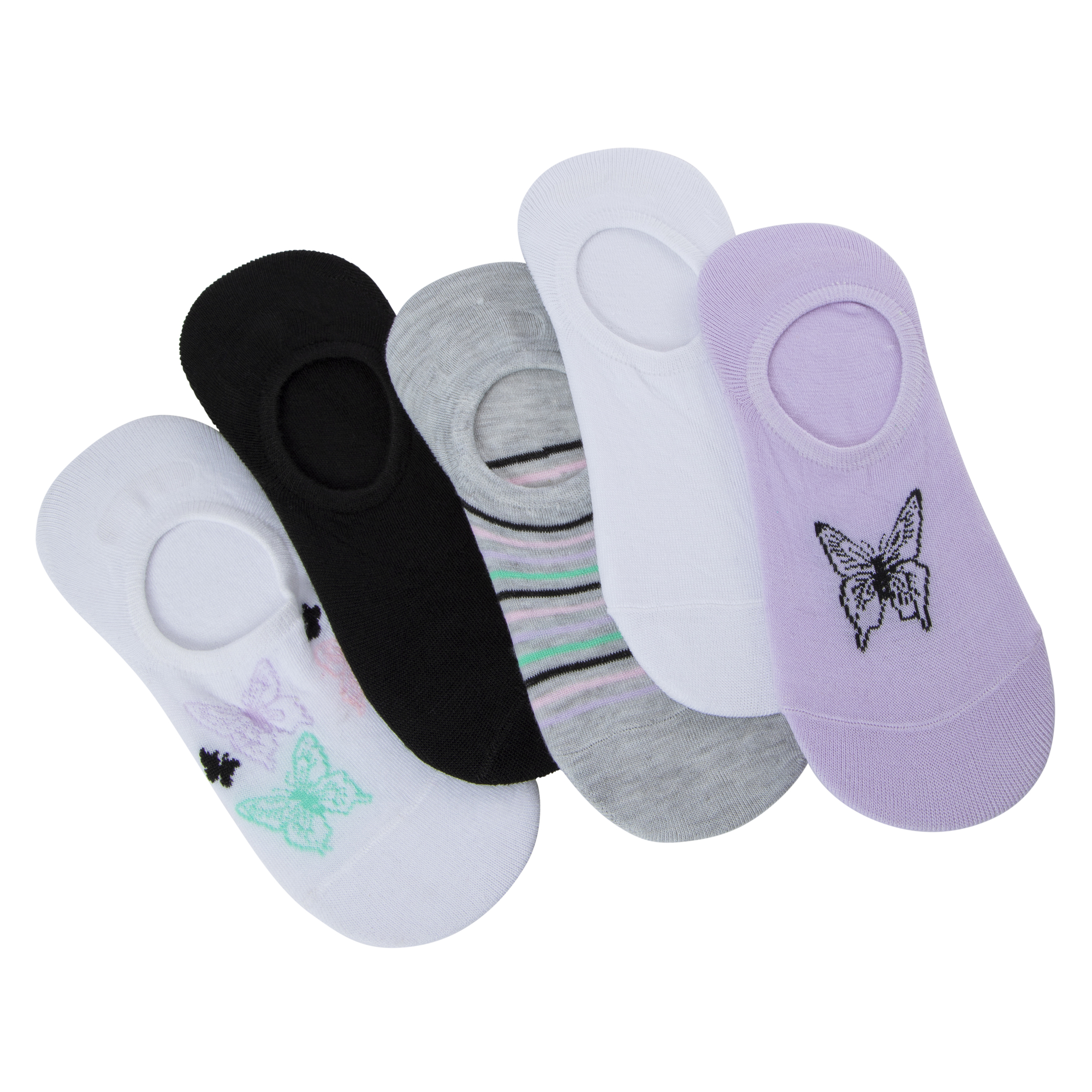 5-Pack Ladies No-Show Sneaker Socks - Butterfly