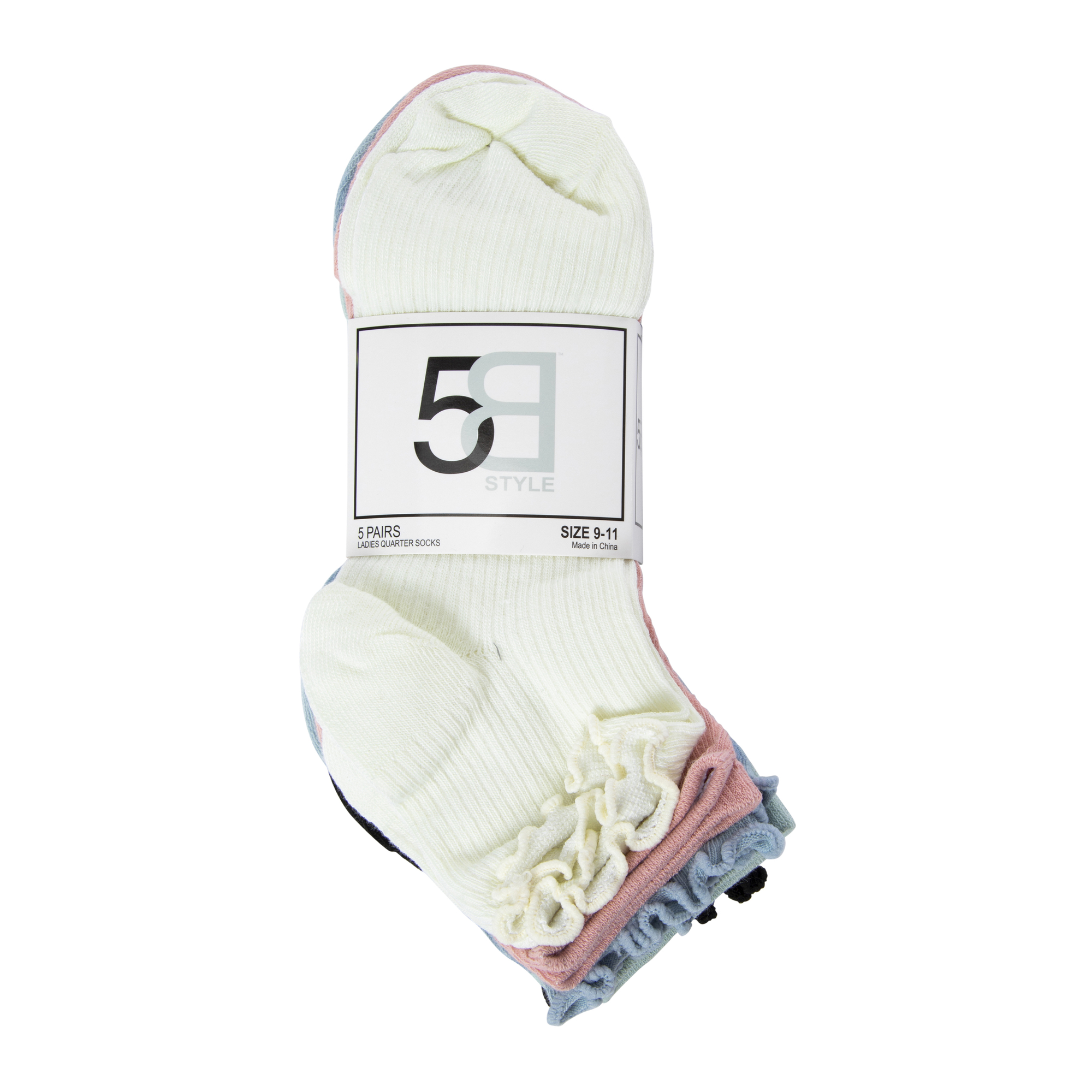 5-Pack Ladies Lettuce Edge Quarter Crew Socks