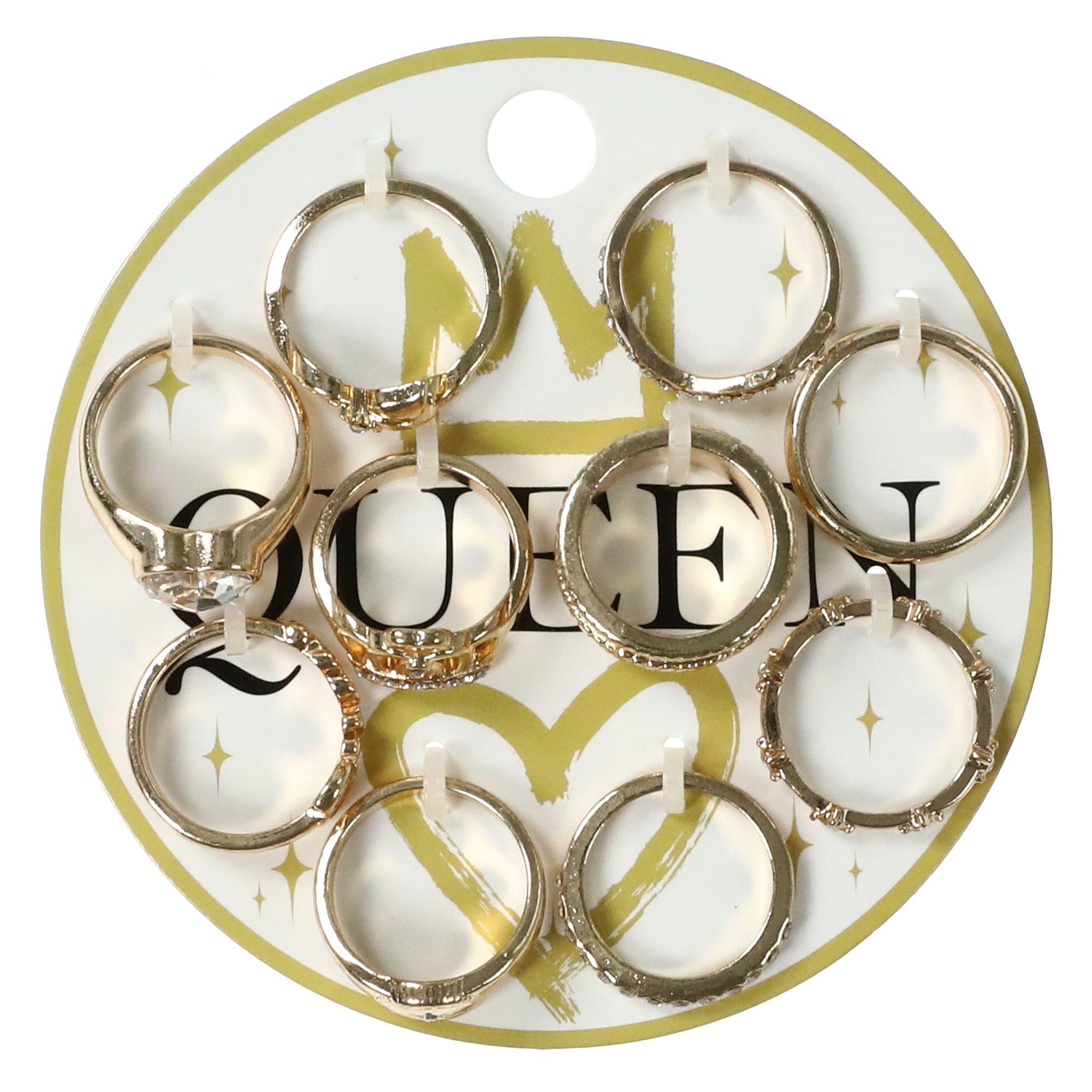 10-Pack 'Queen' Gold Crown Rings