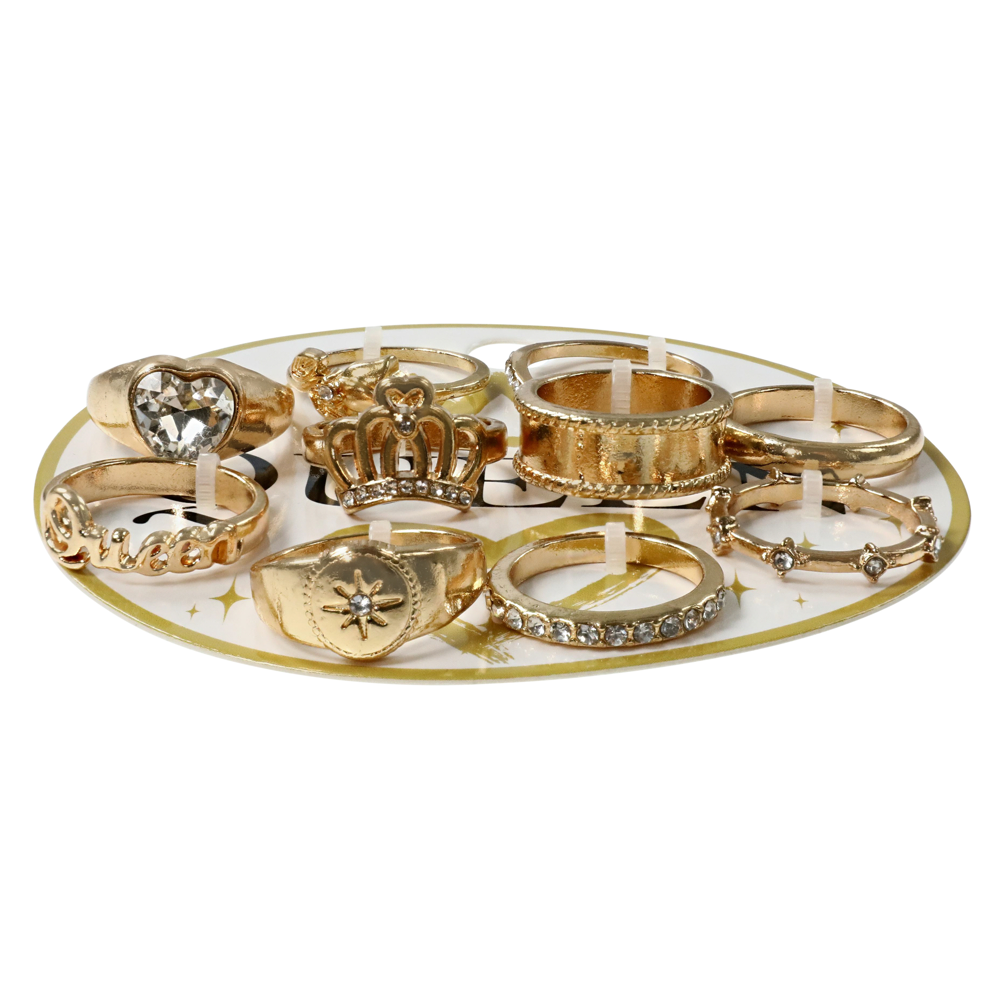 10-Pack 'Queen' Gold Crown Rings