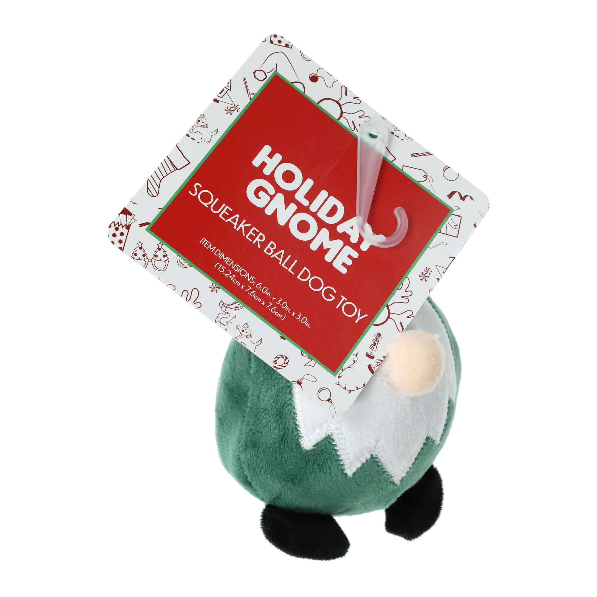 Holiday Gnome Squeaker Ball Dog Toy 6in x 3in