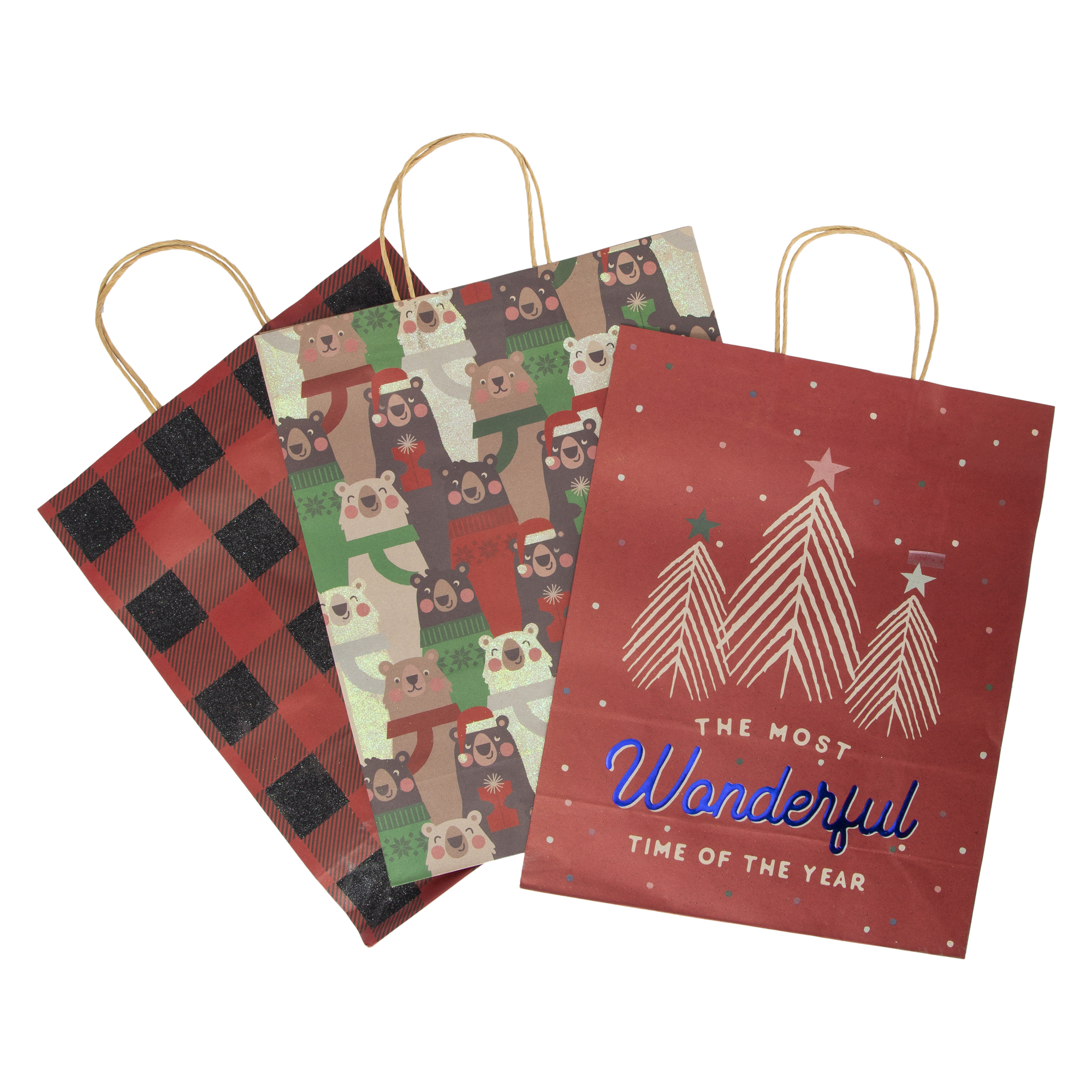 Xl Holiday Kraft Gift Bags 3-Pack