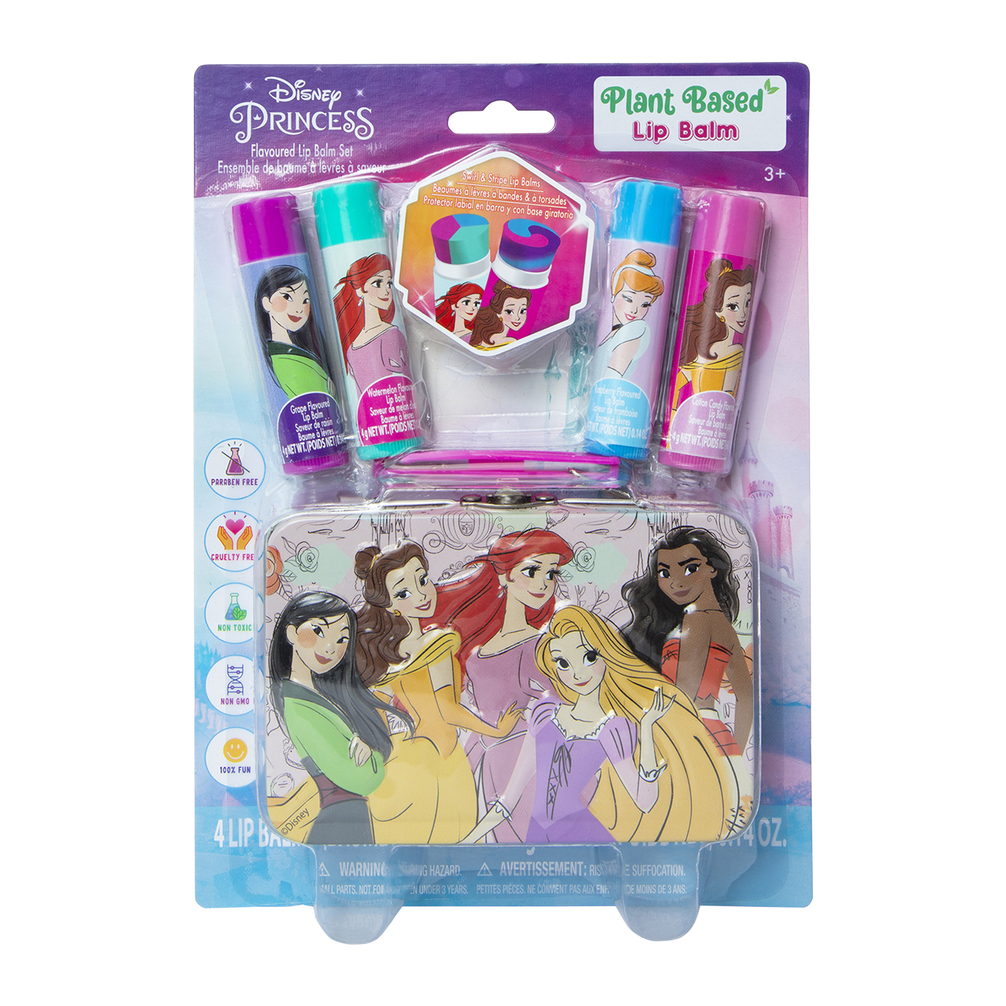 Disney Princess Plant-Based Flavored Lip Balm & Storage Tin 5-Piece Set