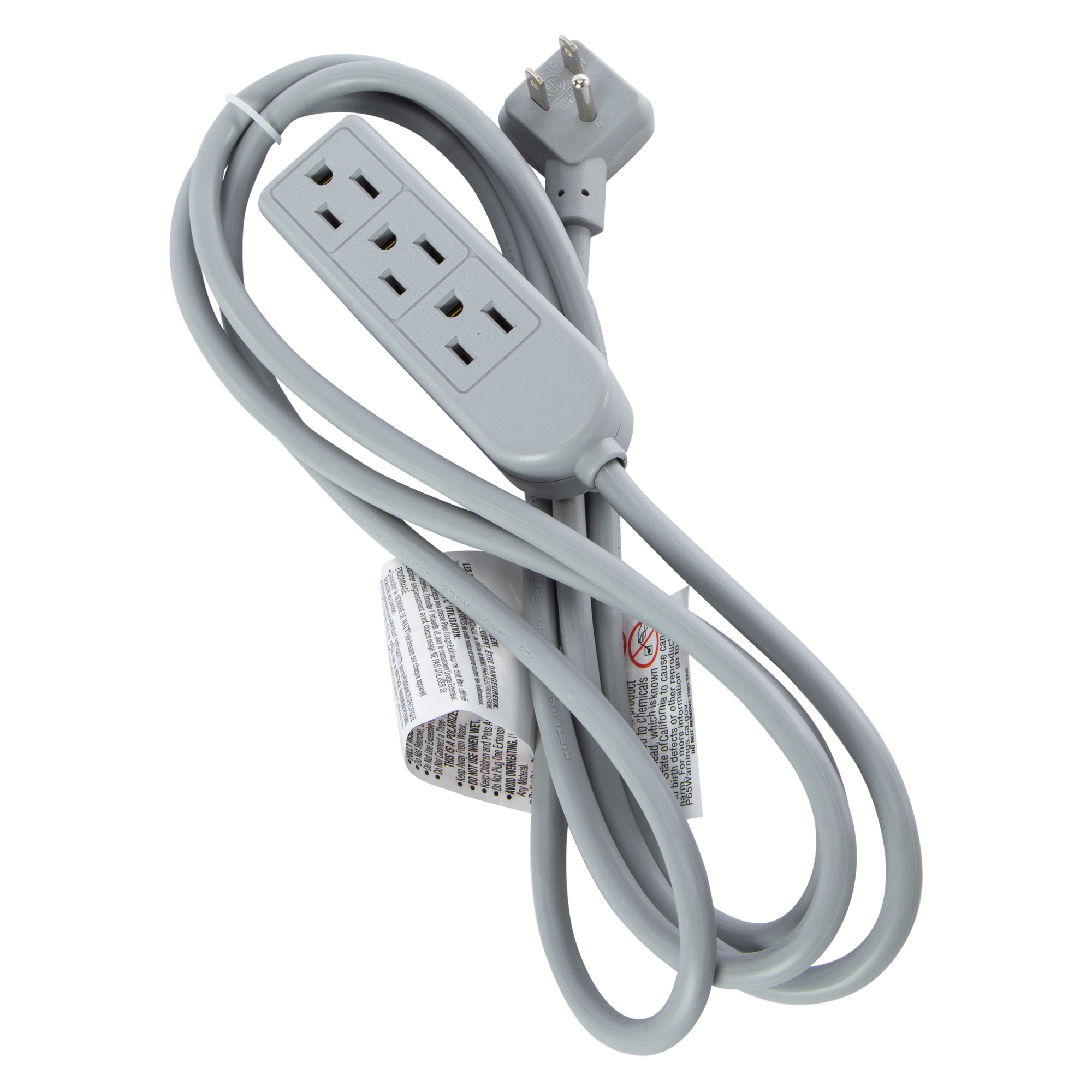 Low Profile Extension Cord With 3-Outlet Power Strip 8ft