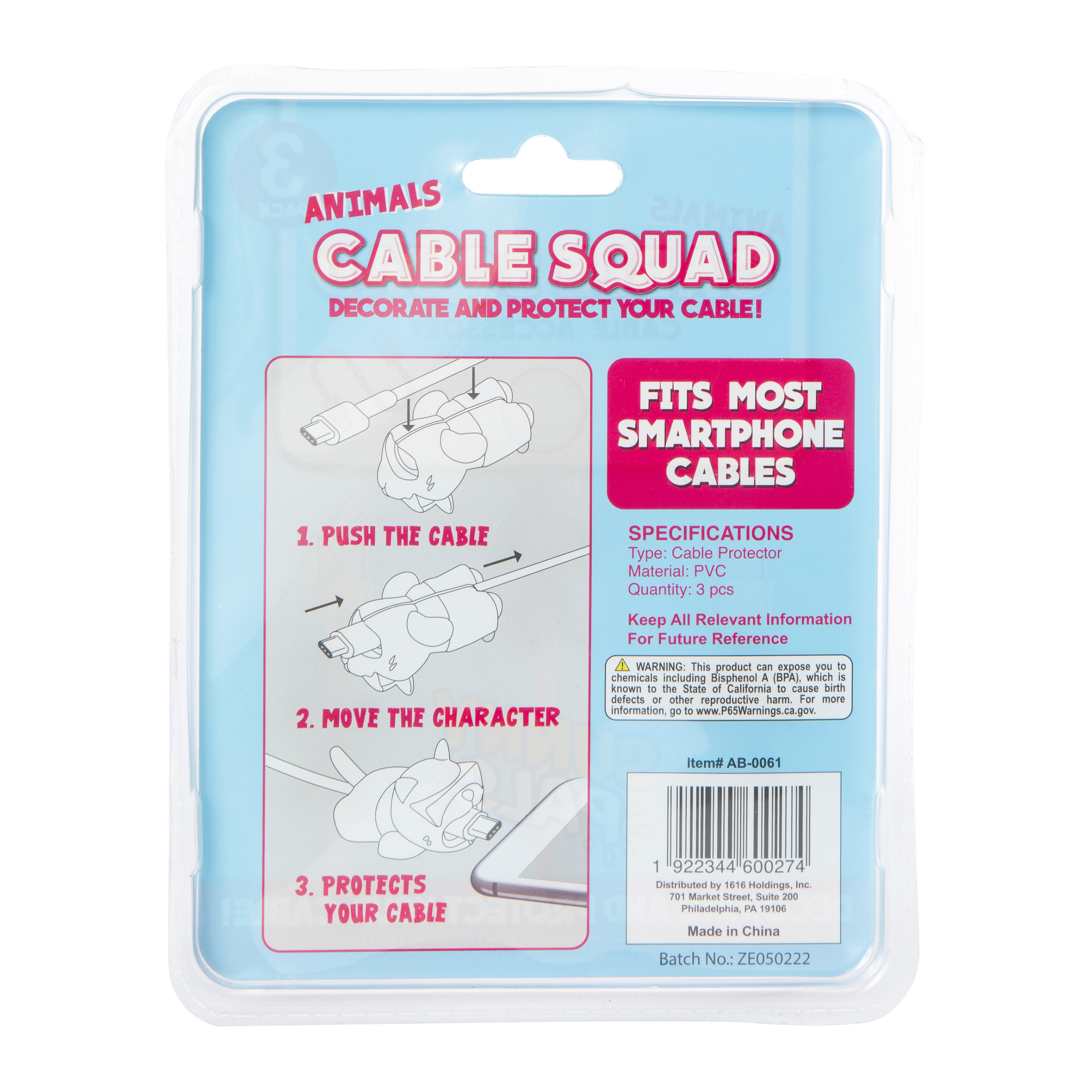 Cable Squad Sunny Pals Animal Cable Accessories 3-Count