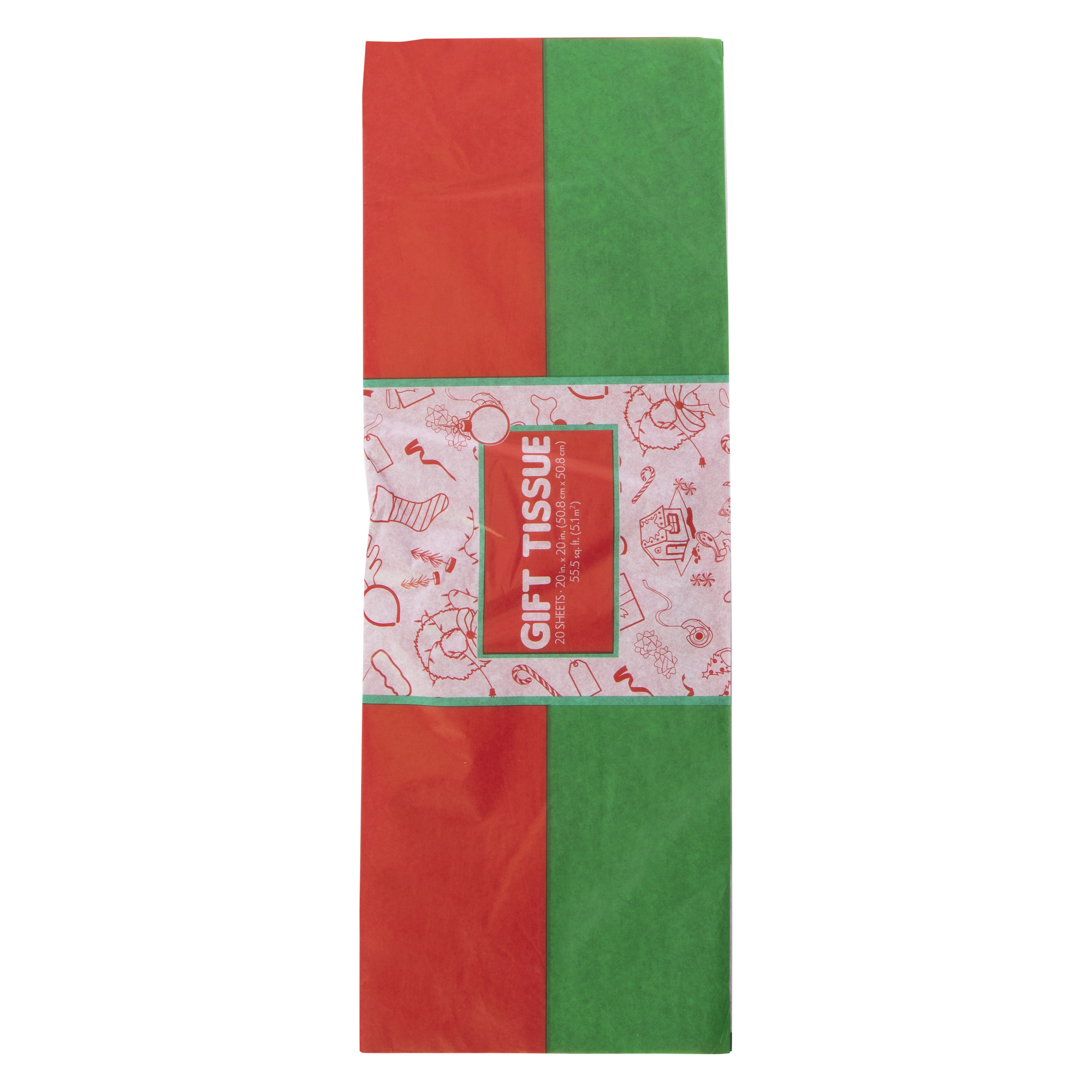 20-Count Gift Tissue 20in - Red & Green