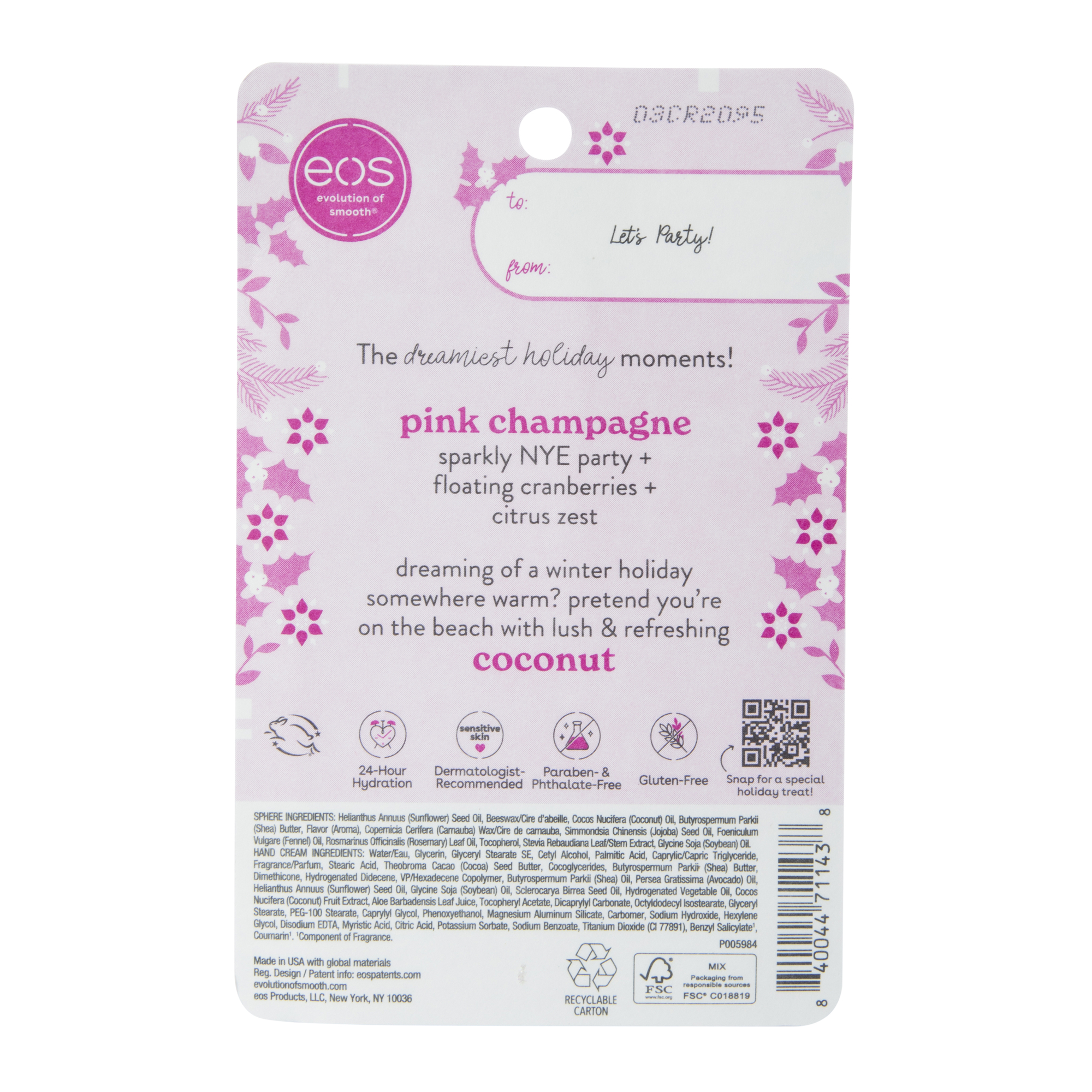 Eos® Holiday Collection Hand Lotion & Lip Balm Sphere - Pink Champagne & Coconut