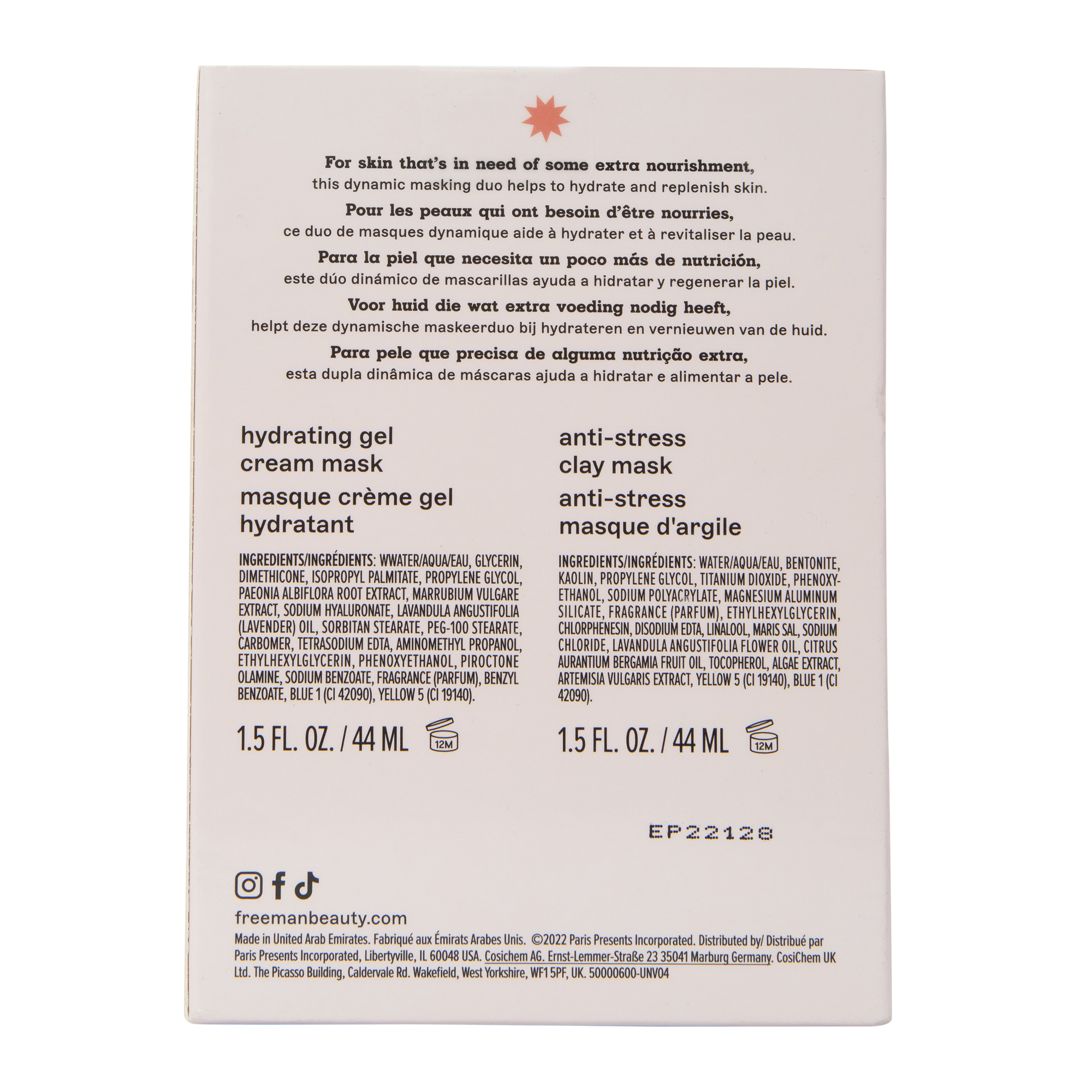 Freeman® Holiday Face Mask 2-Pack - Hydrating/Anti-Stress