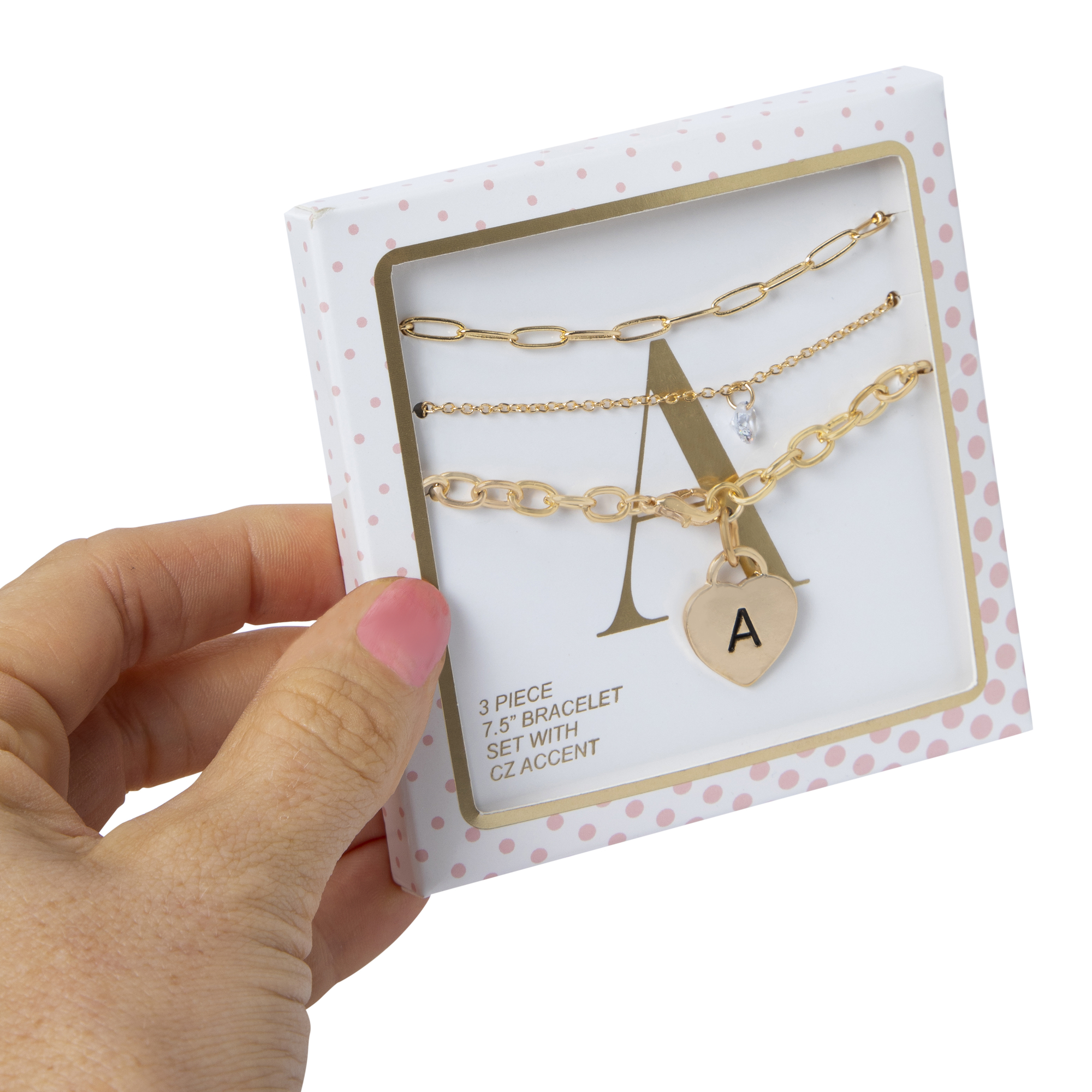 Gold Heart initial Bracelet Set 3-Piece