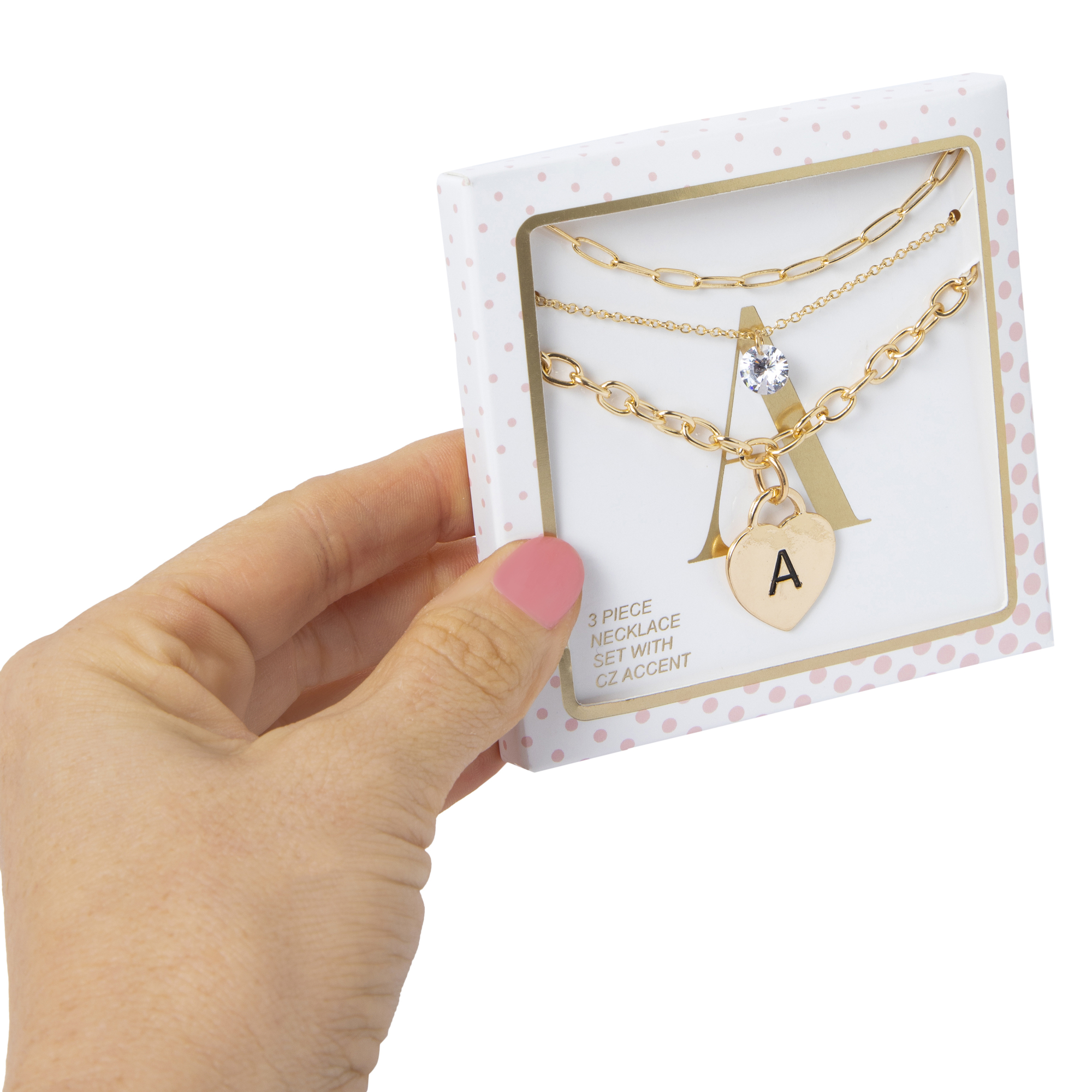 Gold Heart initial Necklace Set 3-Piece