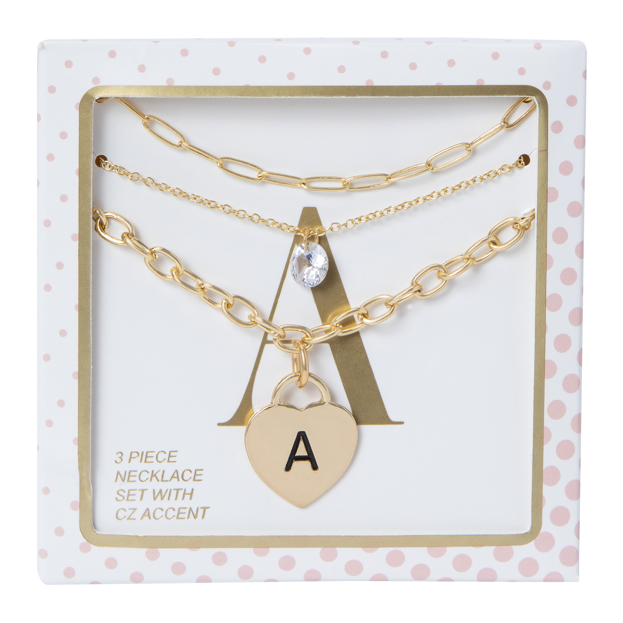 Gold Heart initial Necklace Set 3-Piece