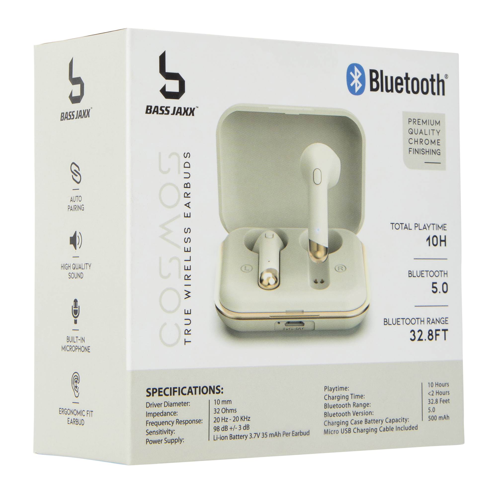 Chrome Bluetooth® Earbuds With Mic & Case