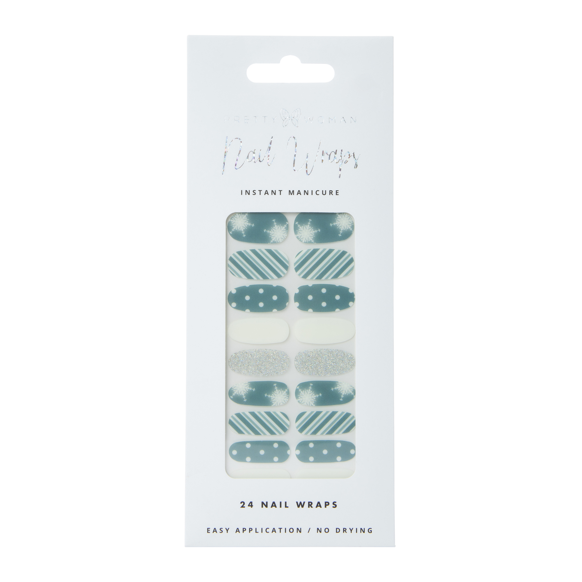 Pretty Woman Holiday Nail Wraps 24-Piece - Blue & White