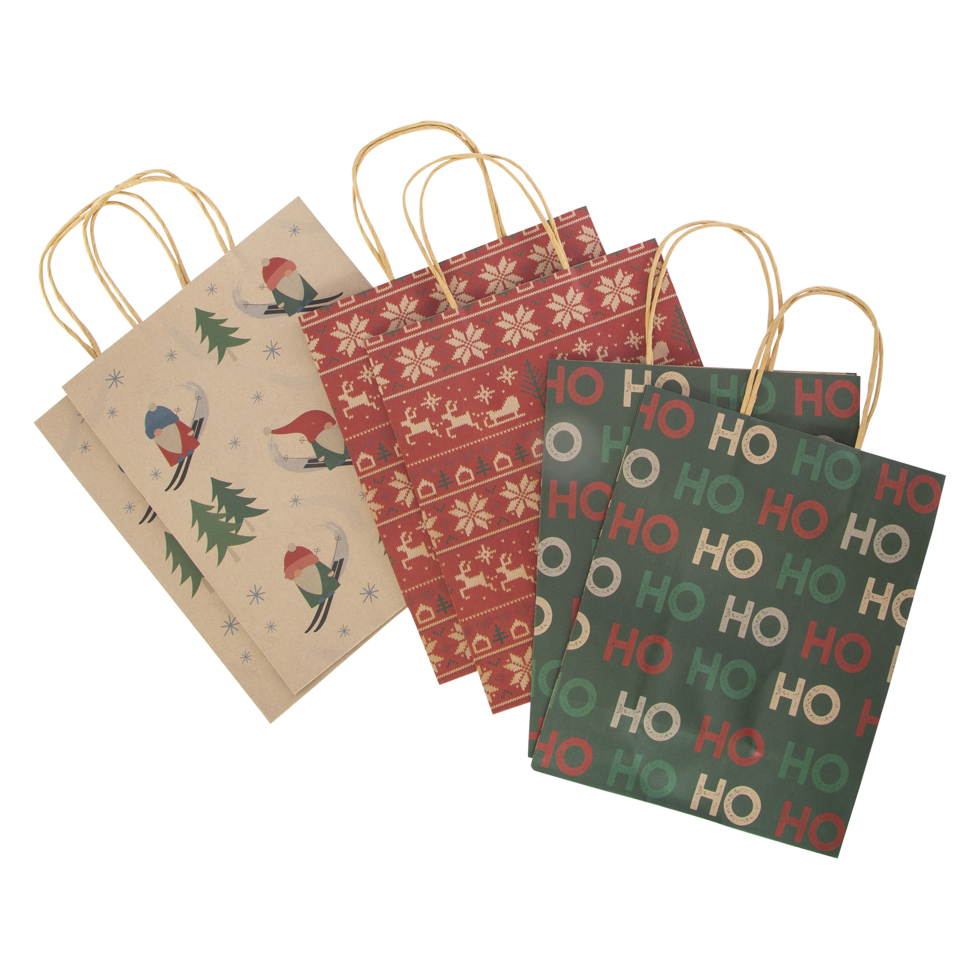 Medium Holiday Kraft Gift Bags 8in x 10in 6-Pack - Classic