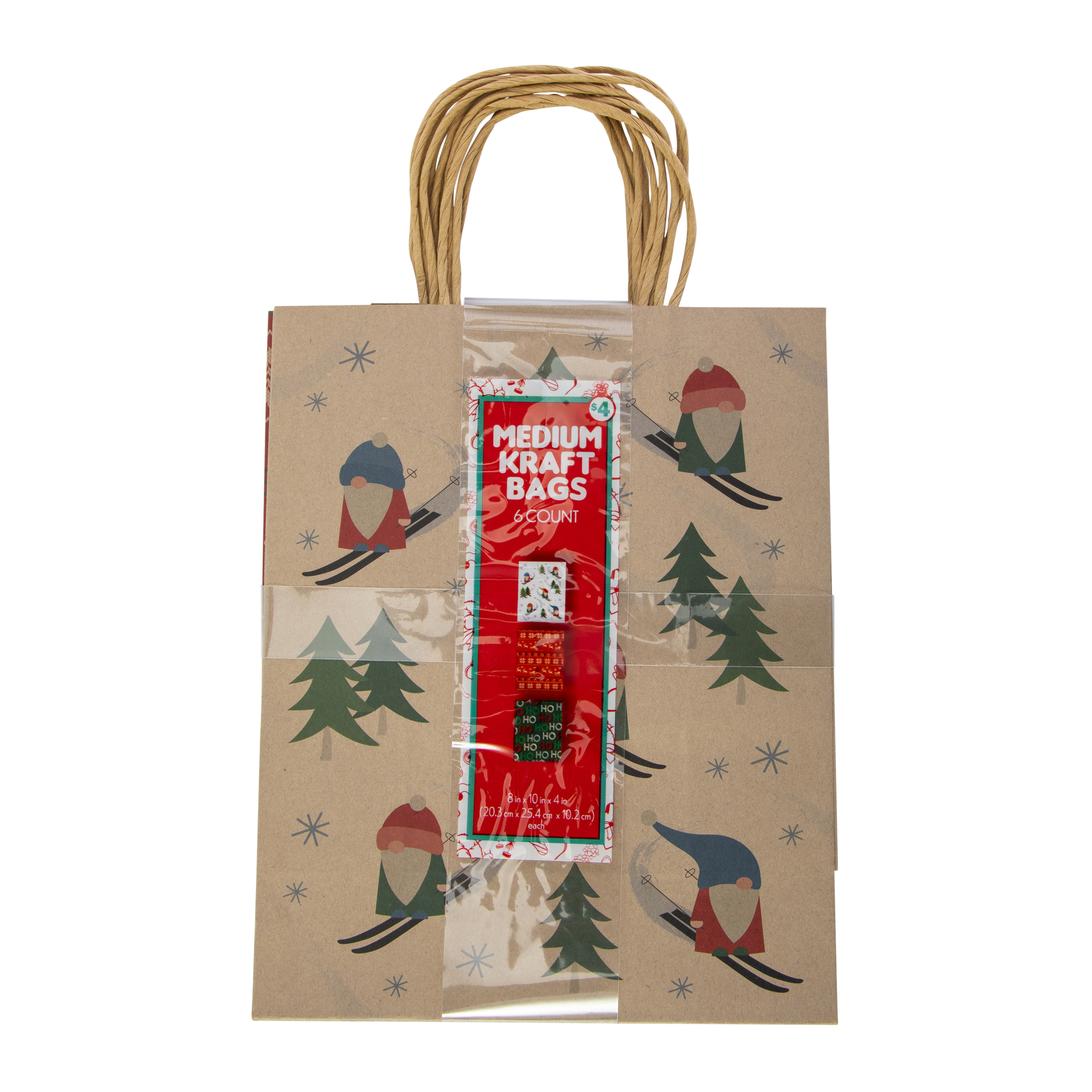 Medium Holiday Kraft Gift Bags 8in x 10in 6-Pack - Classic