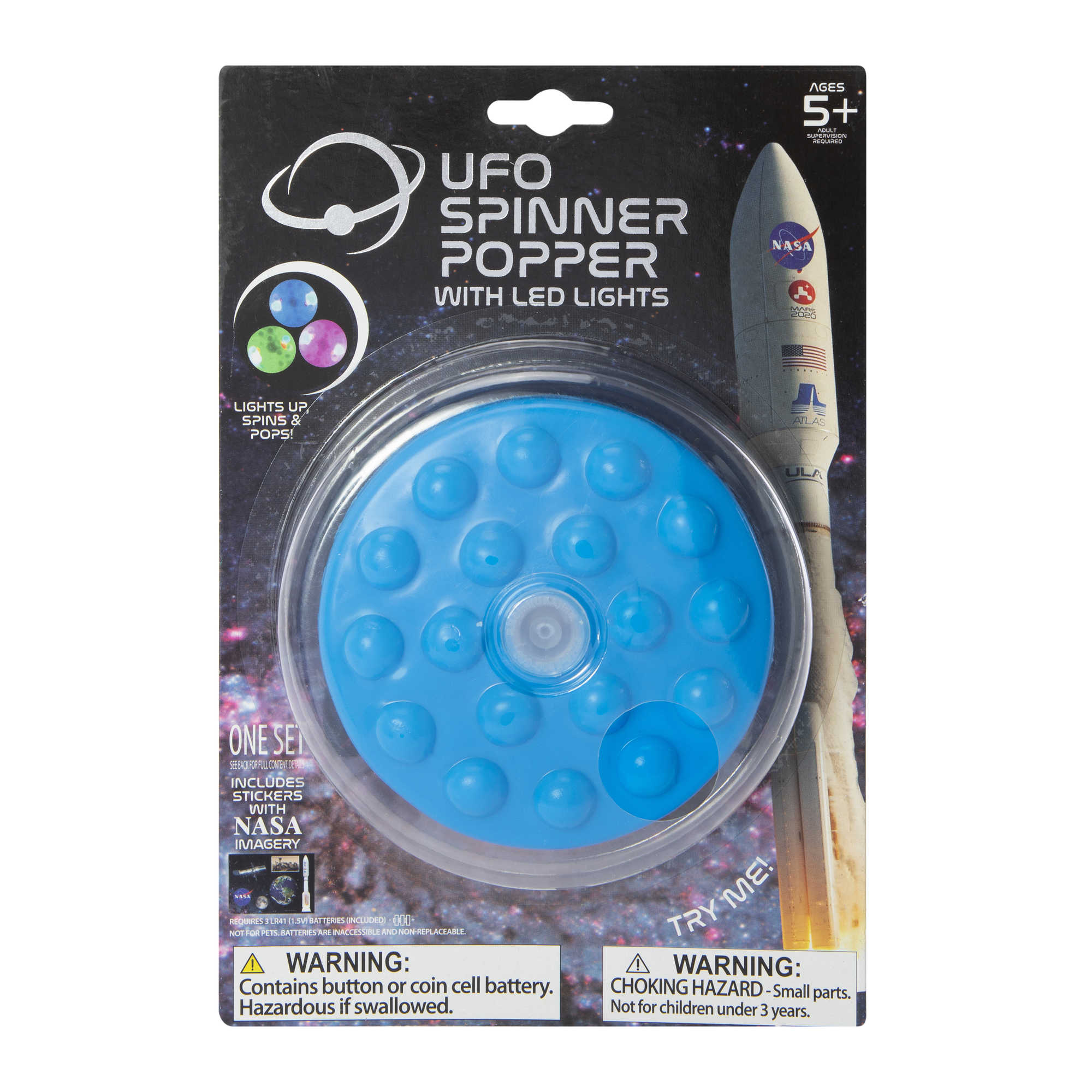 Nasa® Ufo Spinner Popper With LED Lights & Stickers