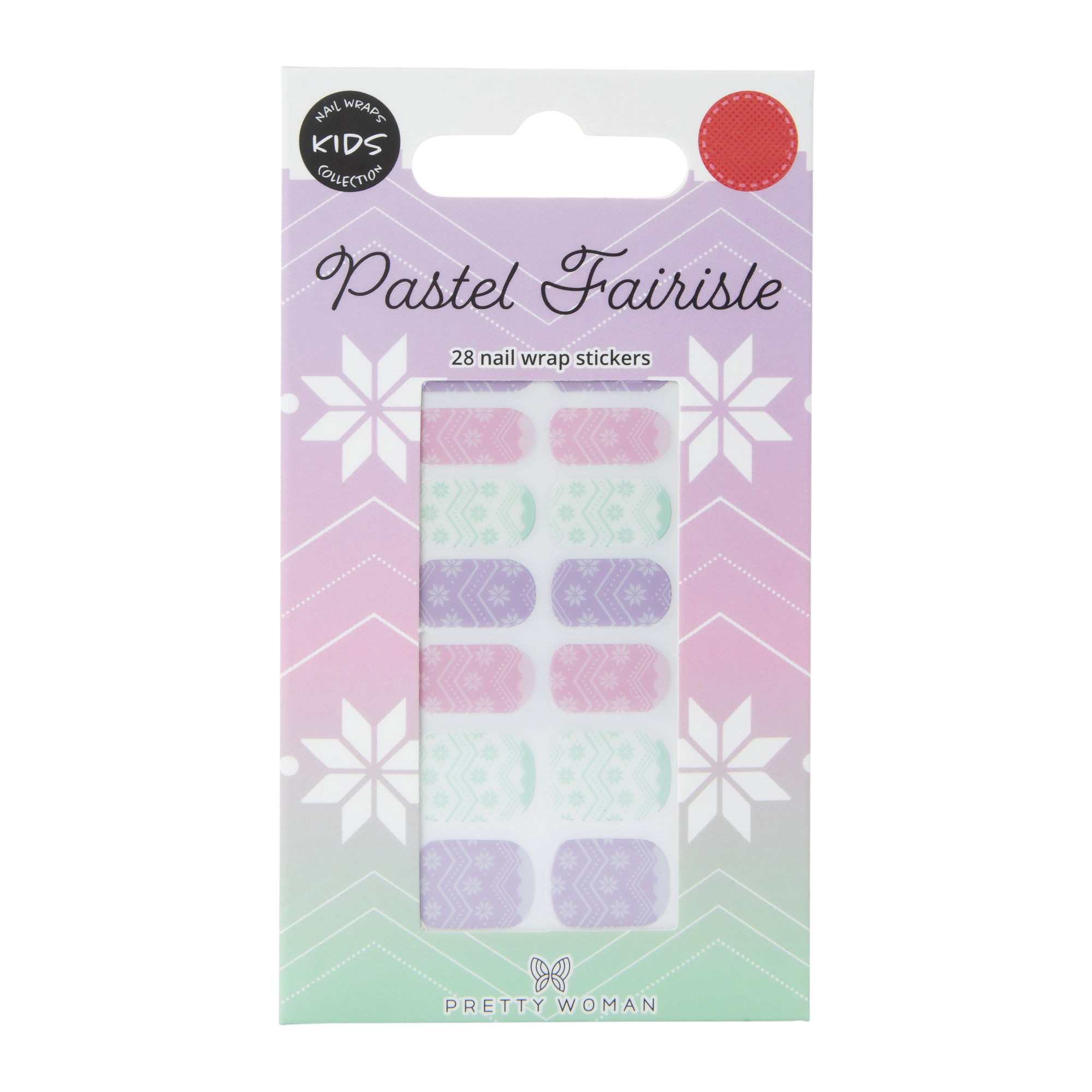 Kids Pretty Woman Holiday Nail Wraps 24-Piece - Pastel Fair Isle