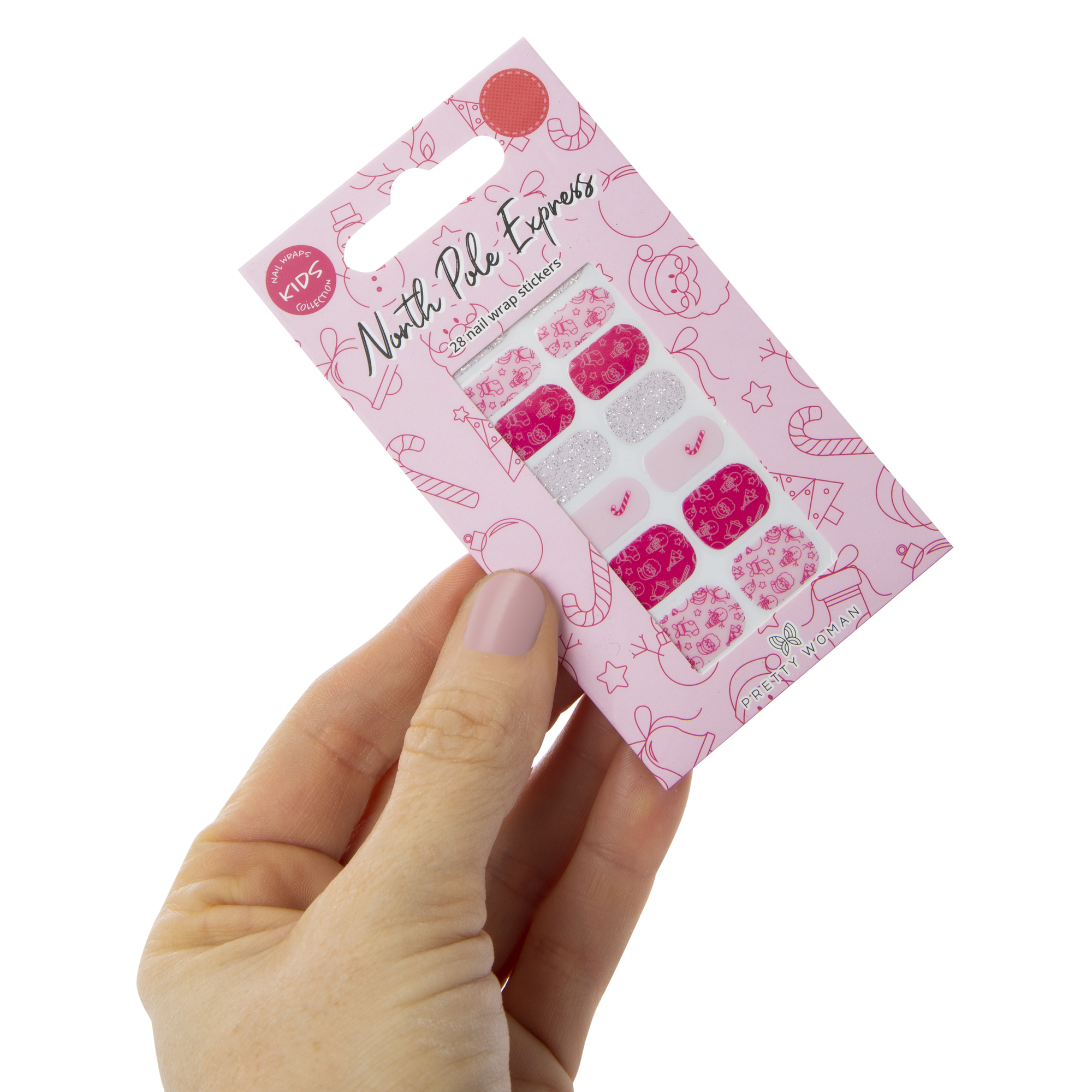Kids Pretty Woman Holiday Nail Wraps 24-Piece - Pink