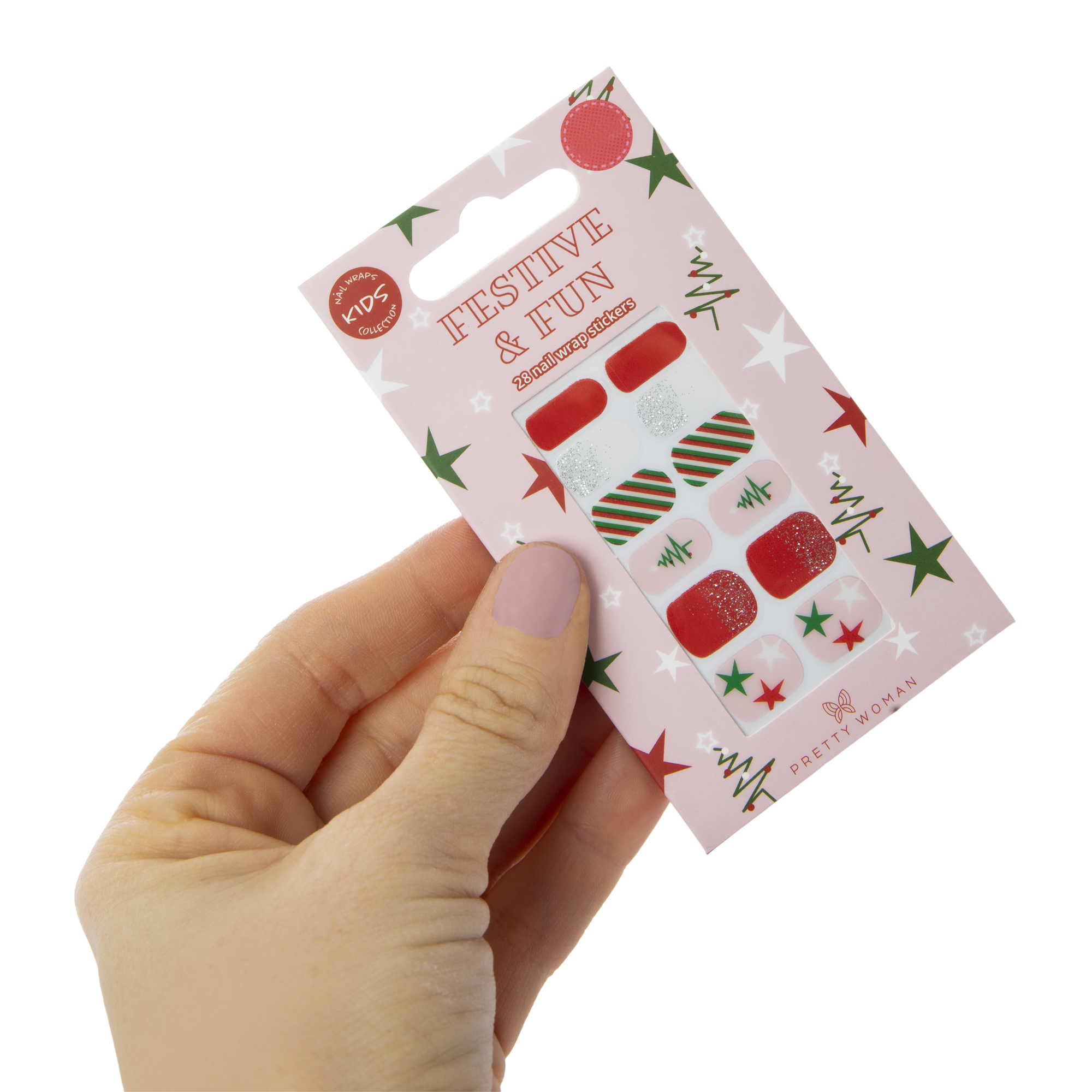 Kids Pretty Woman Holiday Nail Wraps 24-Piece - Red & Green