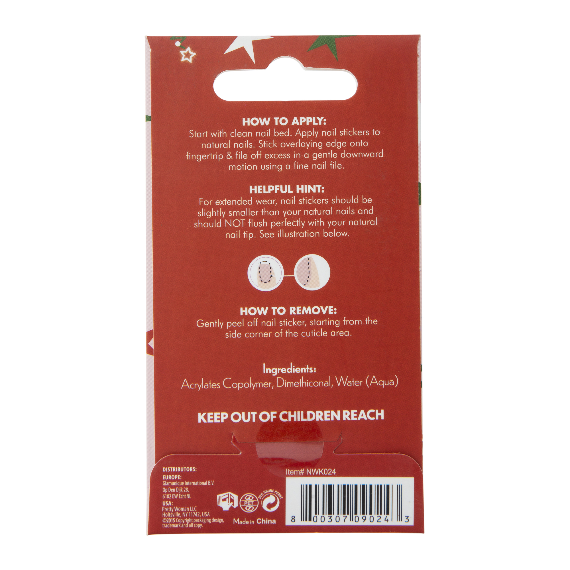Kids Pretty Woman Holiday Nail Wraps 24-Piece - Red & Green