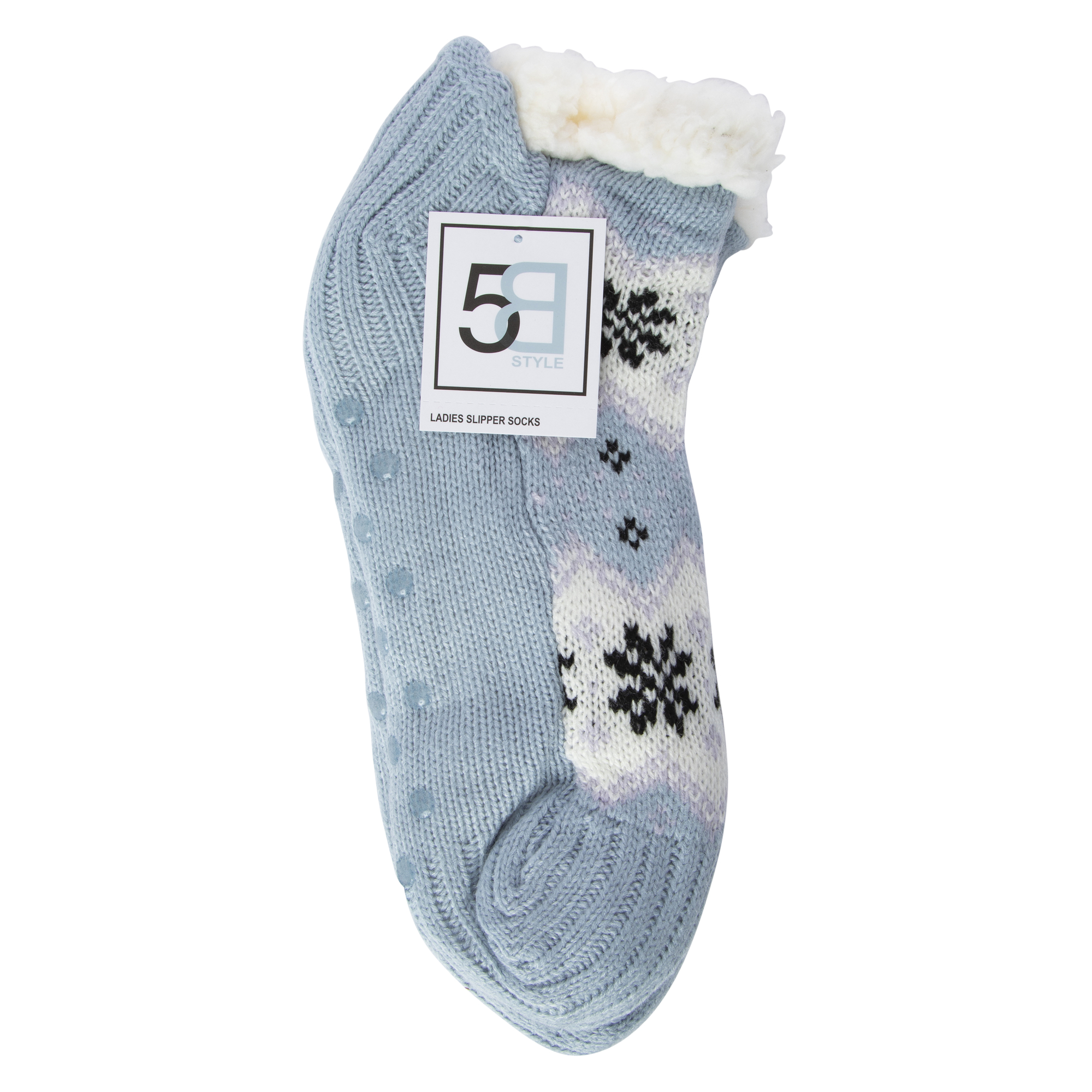 Ladies Knit Sherpa Ankle Slipper Socks