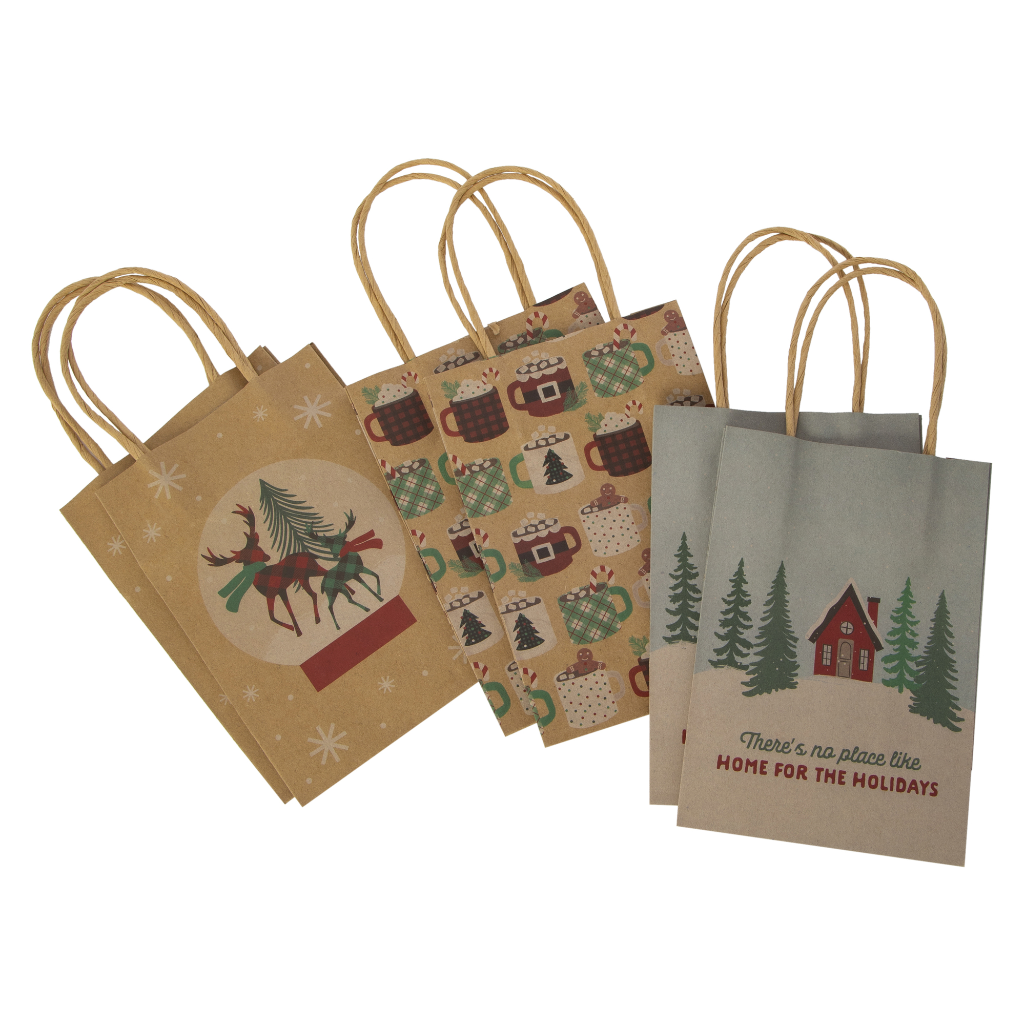 6-Pack Small Holiday Kraft Gift Bags 4.5in x 6.5in