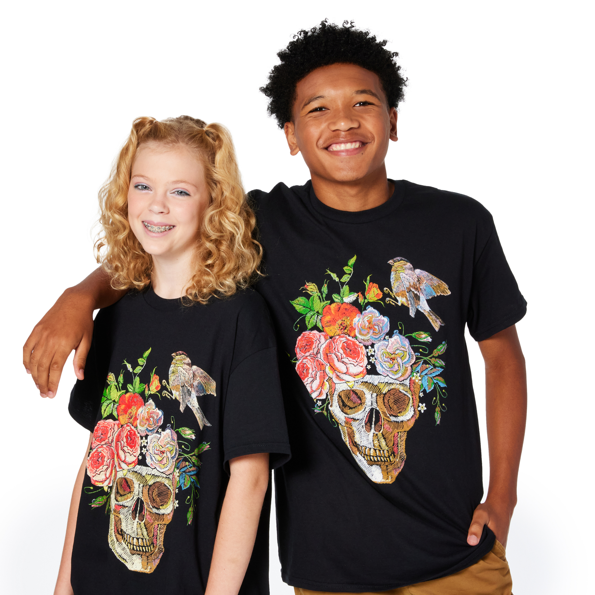 Flower Skull & Bird Graphic Tee